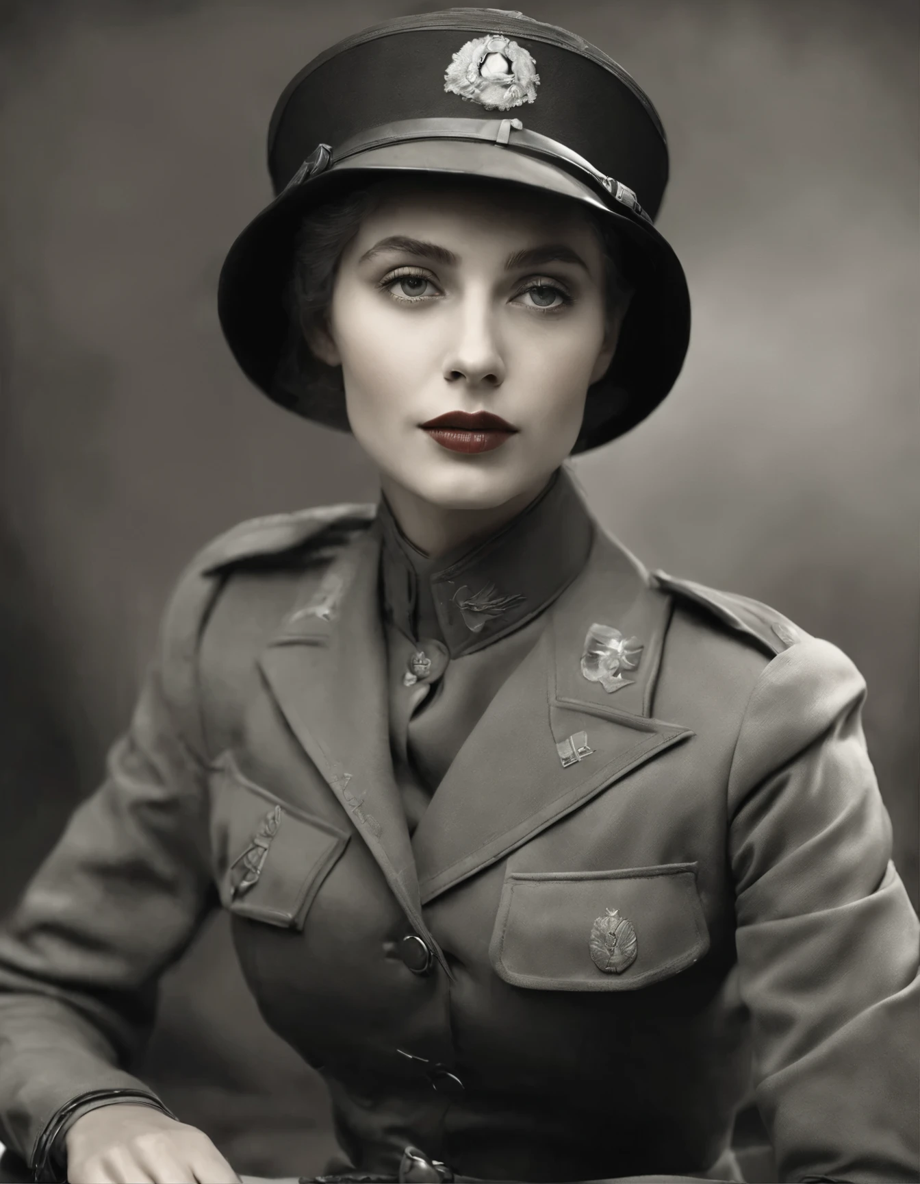 a black and white photo of a man in uniform holding binoculars, a portrait by Carlo Carrà, flickr, renaissance, ralph macquarrie, lawrence of arabia, french resistance, gurney, hugh ward, jock, close portrait, portrait of a soldier, gunner, iain mccaig, smug look, peter lloyd, trevor carlton, arnold armitage