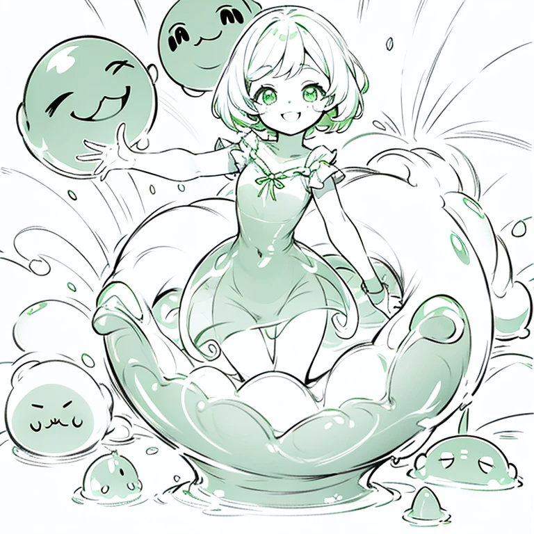Chica slime sentada y sonriente de color verde 