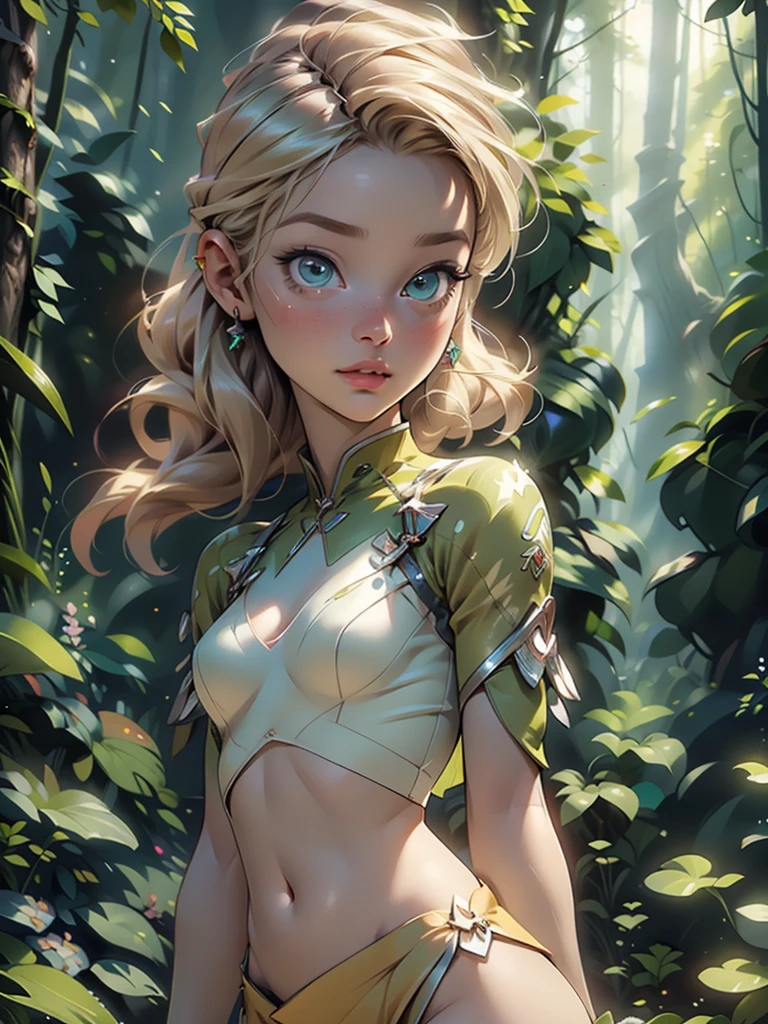 (best quality,4k,8k,highres,masterpiece:1.2), ultra-detailed, (realistic,photorealistic,photo-realistic:1.37), fairy with (flat chested, flat stomach, , blonde hair), wearing sexy open breast fairy clothes, (no bra,no underwear), (beautiful detailed eyes, beautiful detailed lips, extremely detailed eyes and face, long eyelashes), 12-year-o, (n win sparkle, magical) in a (green forest)