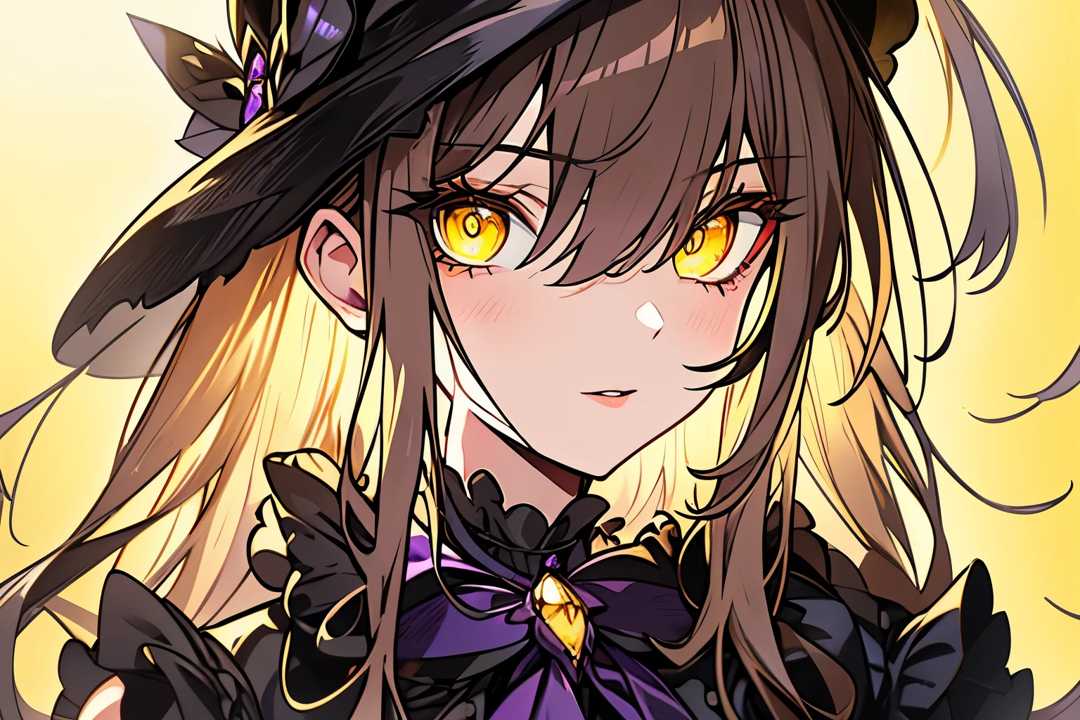 Victorian dresses, delicated eyes, delicated lips, (full heterocromia (a right eye yellow, a left eye purple))