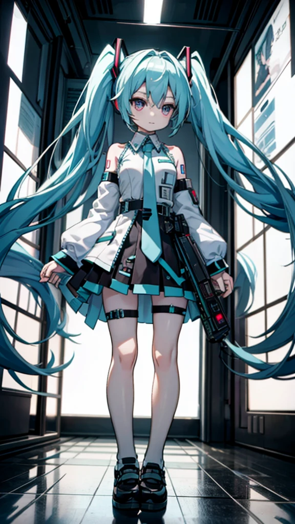 Product illustration for Girl black,white skin,Pale complexion,Light skin tone,face forward,Are standing、Hatsune Miku,Twin tails