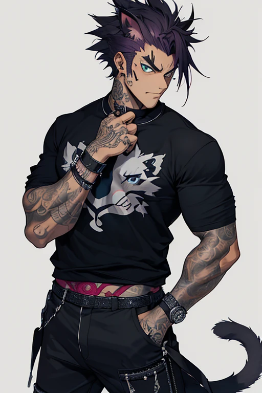 Dessine une fusion entre un démon punk et un chat, furry style