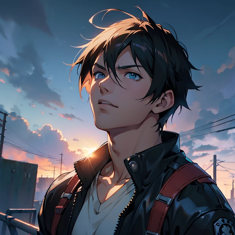 Young man look like leon kennedy looking up at the rainy sky, ultra-detailliert. anime image. by makoto shinkai, anime art wallpaper 4k, anime art wallpaper 4k, Anime art wallpaper 8k, anime wallpaper 4k, anime wallpaper 4k, 4K Anime Wallpapers, Anime Sky, amazing wallpapers, anime backgrounds, Anime Background Art, big bulge.