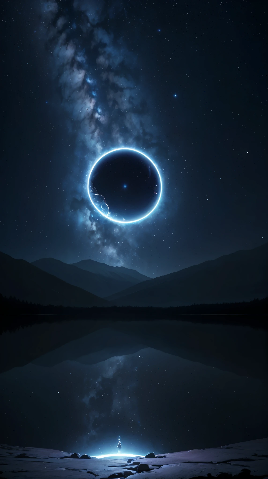 (highest quality,4K,8k,High resolution,masterpiece:1.2),Very detailed,(Realistic,photoRealistic,photo-Realistic:1.37),Mirror portal to another world,Mirror Center,Night Sky,reflection,Dark Clouds,Shining Star,Hazy atmosphere,Distant Mountain々,tree silhouettes,Faint moonlight,Fascinating色彩,Mysterious,Emotional,Mysterious,Magic,imagine,Depth Perception,Cosmic Energy,Portal opening,Twilight,Awakening,Shine,Hidden Secrets,Fascinating,unreachable,Beyond的な,dream-like,Expansiveness,fragmented reality,Seamless migration,Dimensional Combination,Marginal Space,conversion,Otherworldly,Calm,peaceful,Quietly interrupted,Cosmic Whispers,still,Beyond,infinite possibilities.