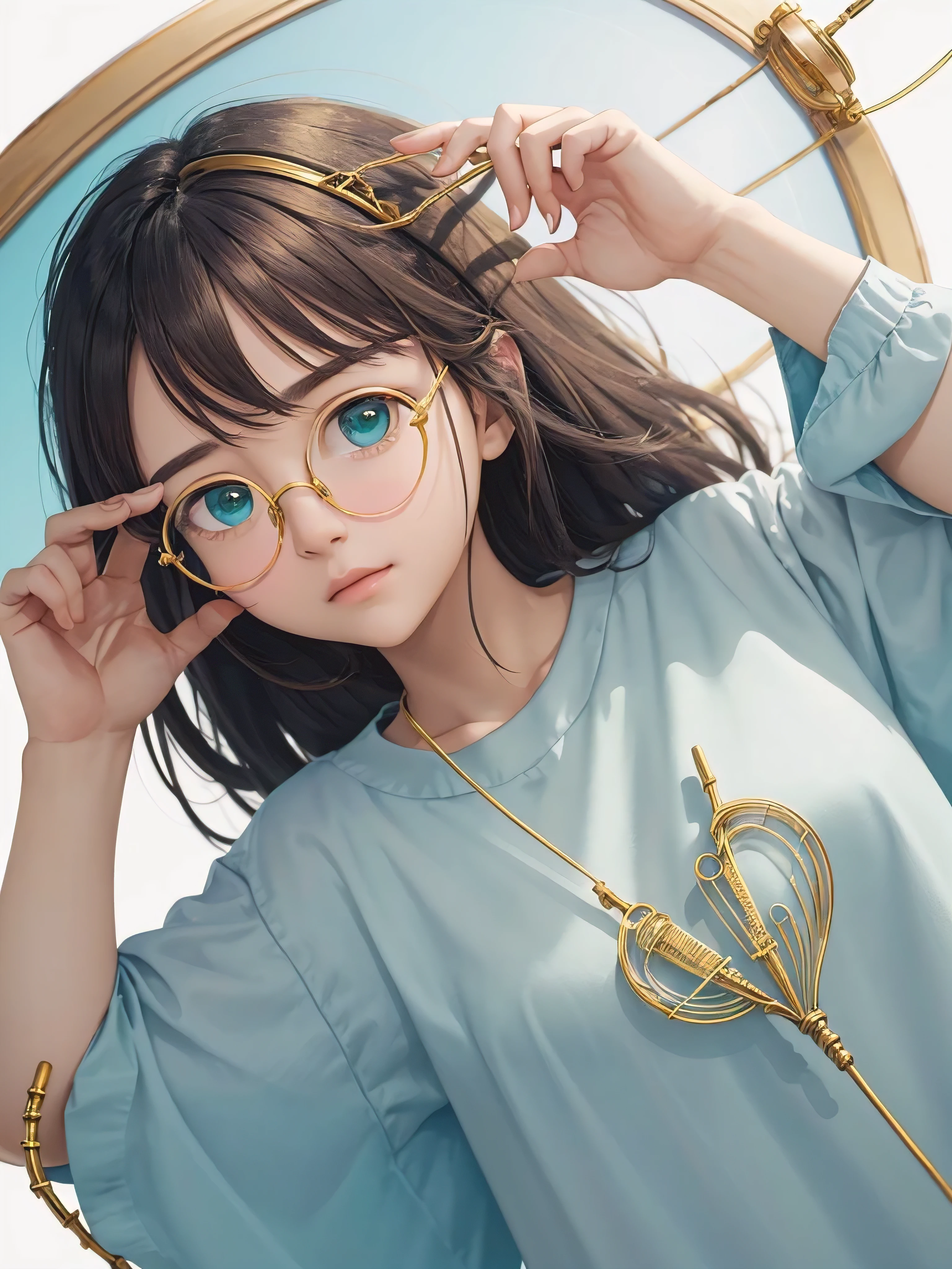 (Masterpiece, highest quality, super large resolution); (CG illustration); (a cute and cute girl); (sleepiness) (exhaustion); ((round-framed gold wire glasses)), (fashionable) (trendy); Rich colors, cyan, orange, yellow, green, cyan, blue, purple, fashion typography, magazine cover poster, hyper-detail, art, title, logo, label, badge, graphic design, detail post-processing, depth of field, high brightness, high saturation, more white space;