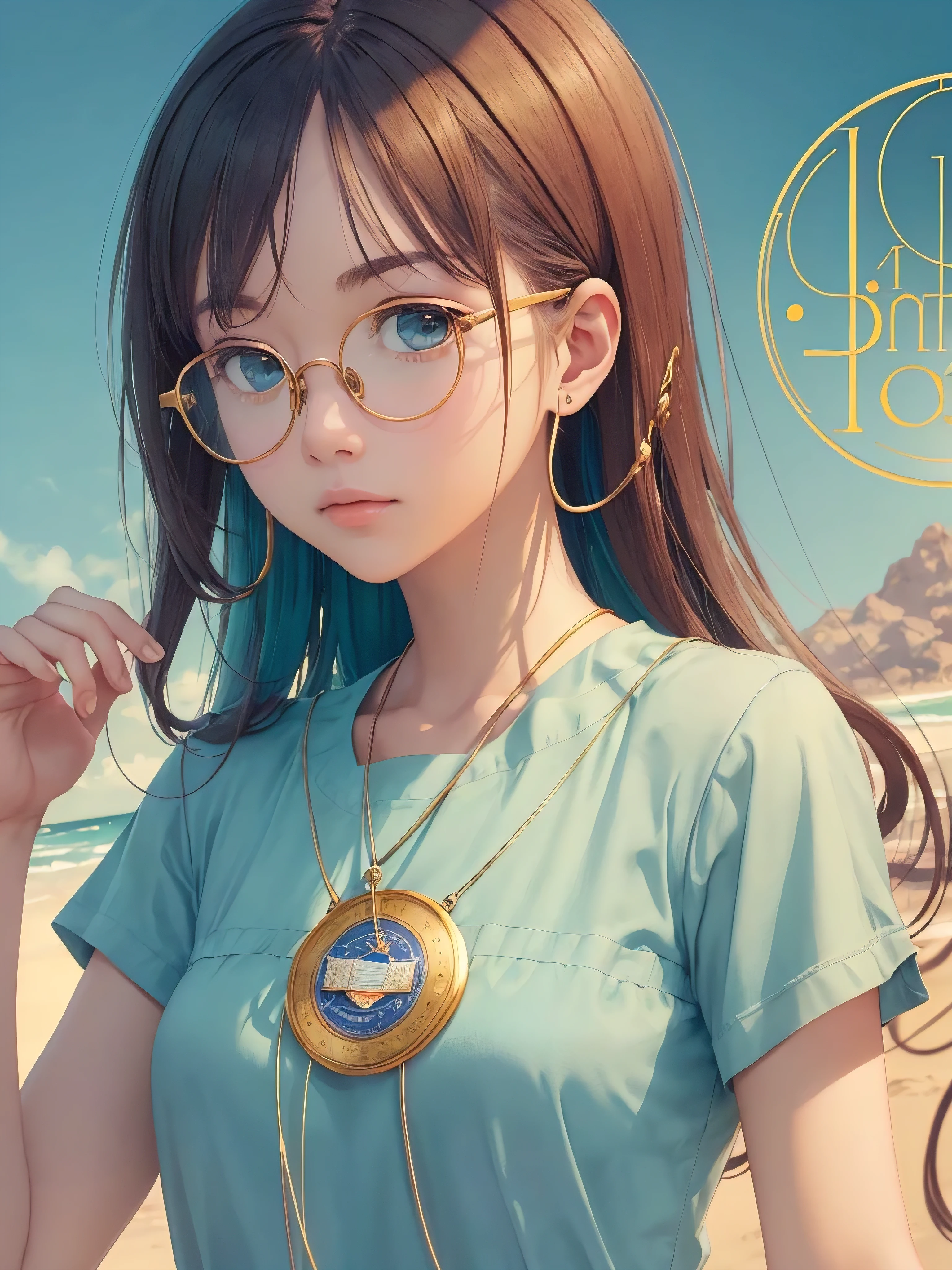 (Masterpiece, highest quality, super large resolution); (CG illustration); (a cute and cute girl); (sleepiness) (exhaustion); ((round-framed gold wire glasses)), (fashionable) (trendy); Rich colors, cyan, orange, yellow, green, cyan, blue, purple, fashion typography, magazine cover poster, hyper-detail, art, title, logo, label, badge, graphic design, detail post-processing, depth of field, high brightness, high saturation, more white space;
