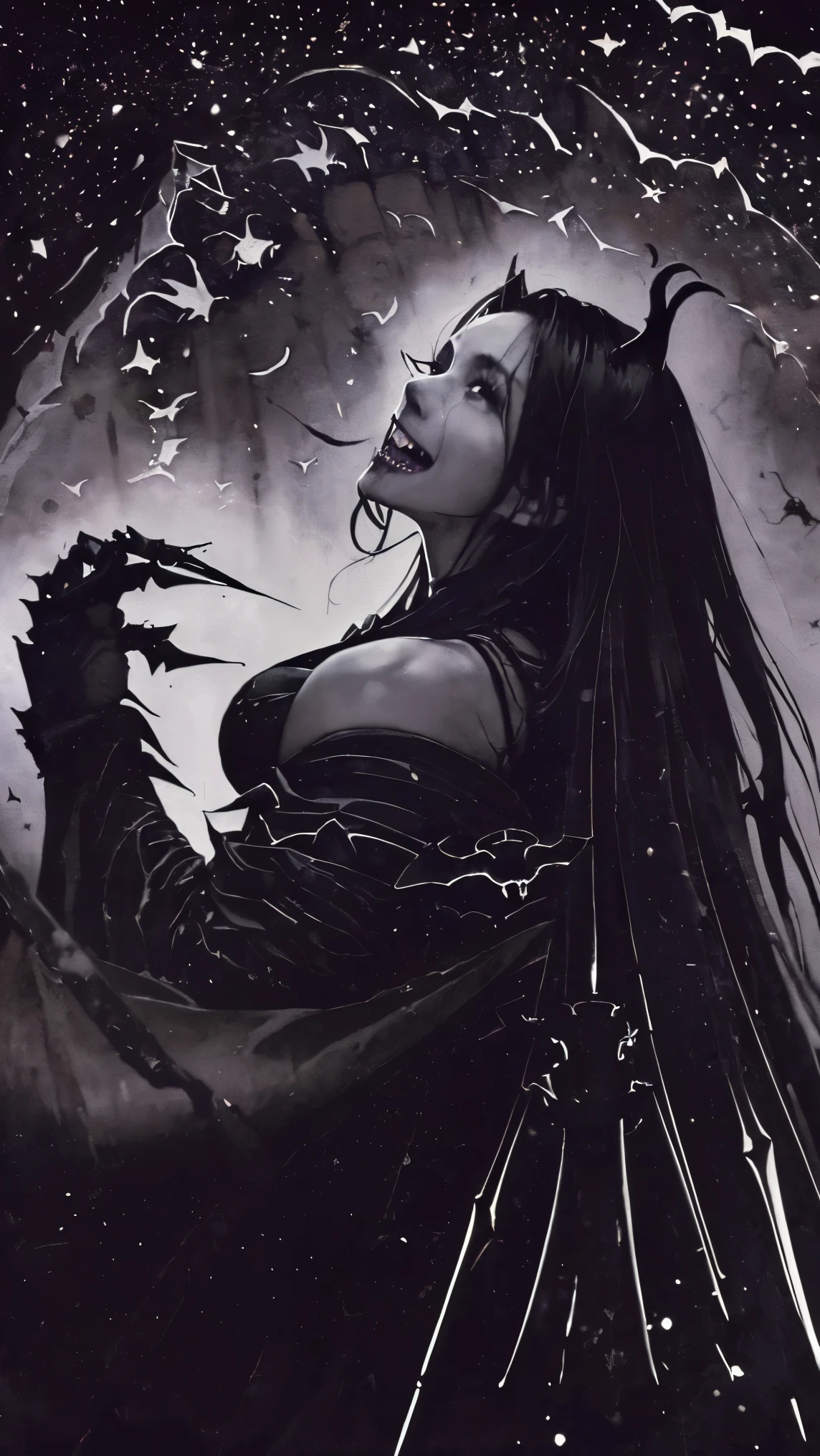 Create an image of model Sara Sampaio portraying a Hollow from Bleach, with the style and atmosphere of the anime.