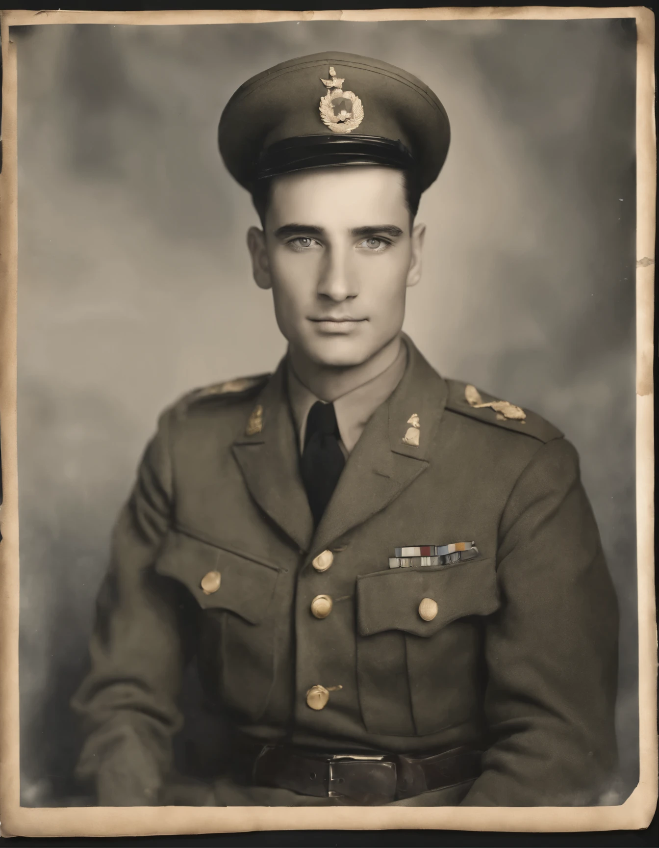 a black and white photo of a man in uniform holding binoculars, a portrait by Carlo Carrà, flickr, renaissance, ralph macquarrie, lawrence of arabia, french resistance, gurney, hugh ward, jock, close portrait, portrait of a soldier, gunner, iain mccaig, smug look, peter lloyd, trevor carlton, arnold armitage