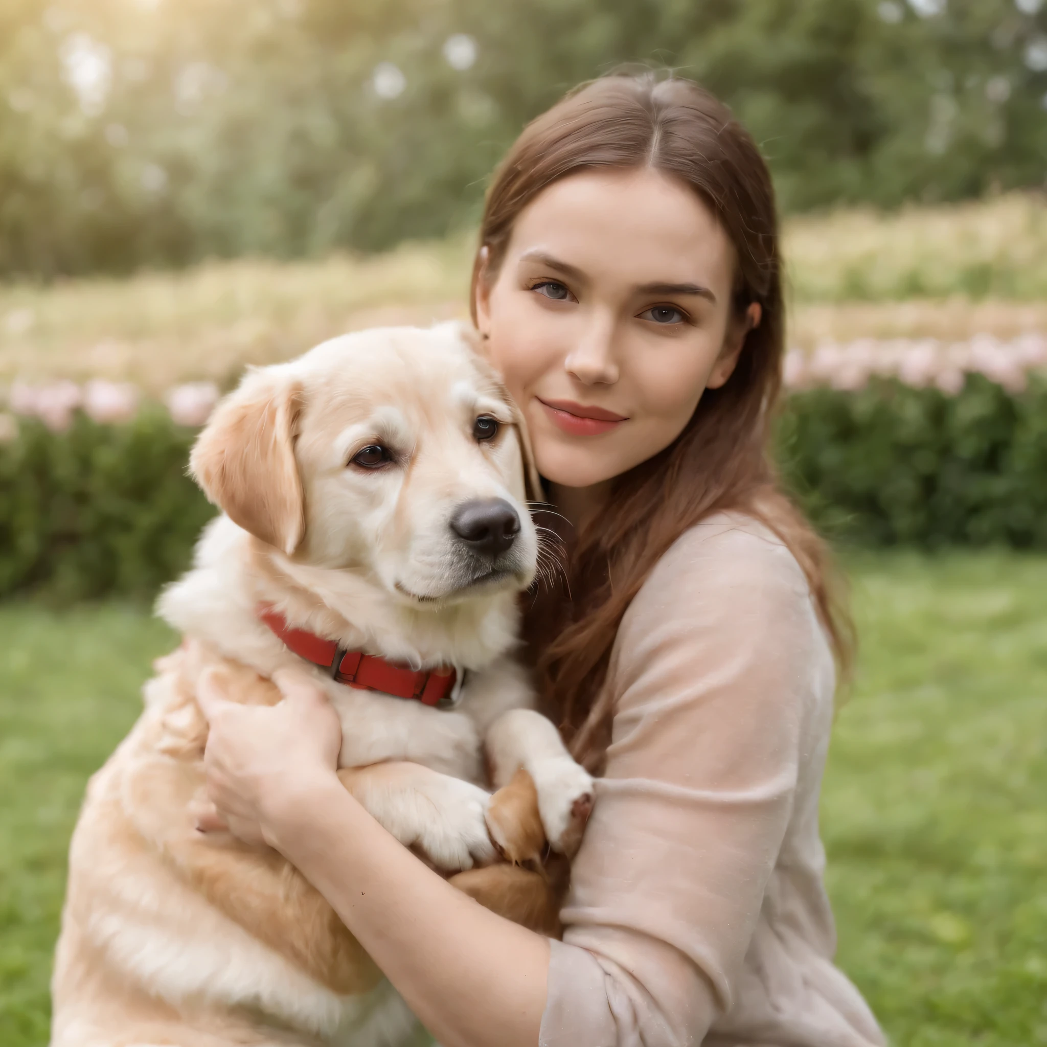 Nice plays on garden with her dog