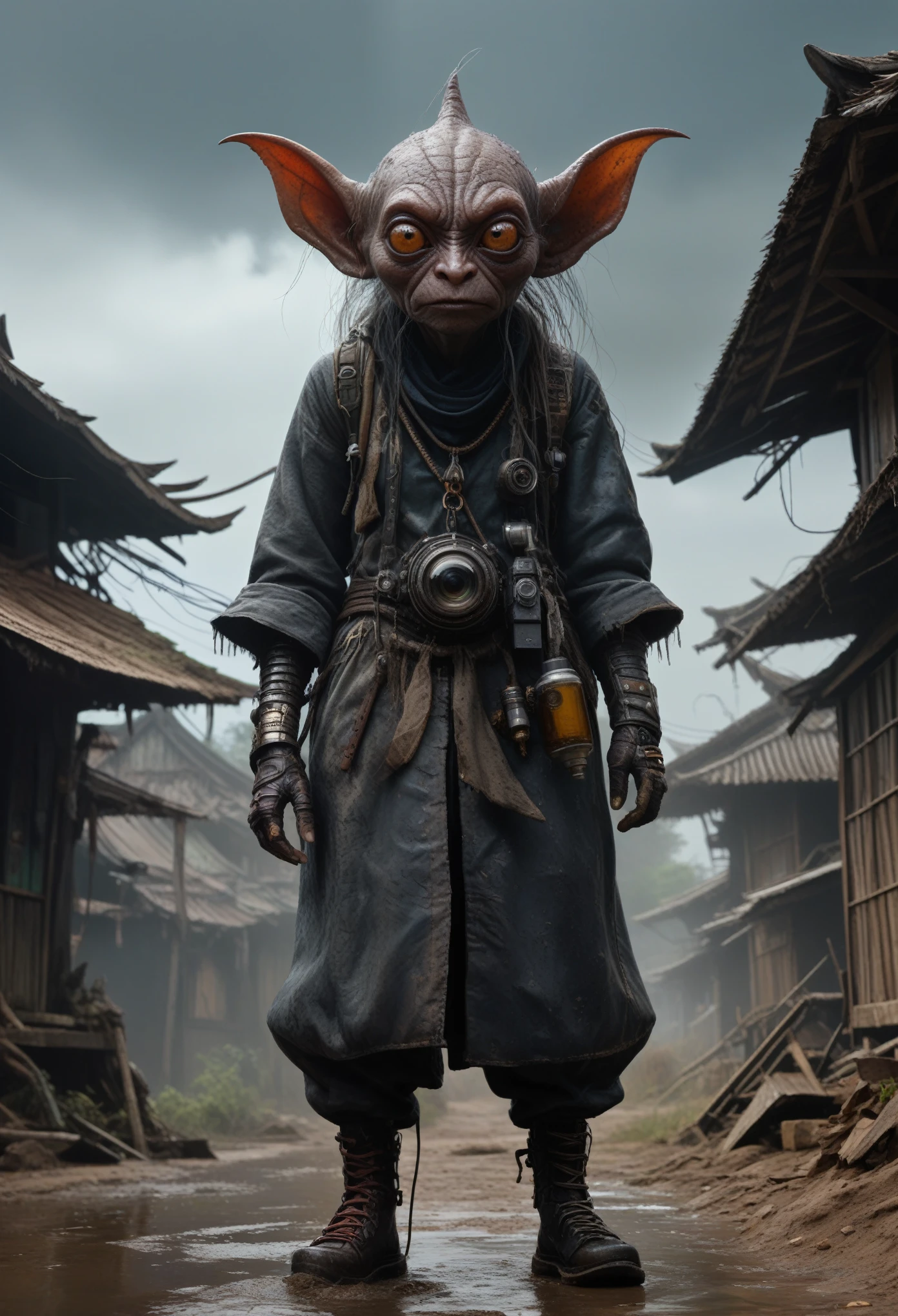 full-body-shot,Very tall , britain,who can't fly,Cinematic, Technicolor,natural skin textures, hyper realisitc, hyper detailed,Extremely detailed,High contrast,Realistic,Iridescent goblin, back view,full body length,evil ghost,Hobgoblin,pretty face,intricate details,realistic humid skin,extremely intricate details,anatomically correct, eyes extremely detailed, high detailed eyes,High contrast,Ultra HD,Retina,HDR,photo,photorealism,Masterpiece, natural skin textures, hyper realism,hyper detailed,High contrast,(HDR:1.4),Realism,Ultra Detailed,irina yermolova, close full body shot,16K resolution,RAW, Nikon Z9,Paul Zizka,full body length,Quartz hobgoblin,native irish,pretty face,eyebrow up,full body shot,ominous landscape,niobium gray atmosphere,by art Simon Stalenhag,Nicola Samori,(((Wangechi Mutu))),prime colors,urban,extremely detailed,masterpiece,intricate details,faded,eyes extremely detailed, high detailed eyes,4k resolution,RAW, Nikon Z9,scary village,stalker,Bagan of Myanmar,islands levitating above ground