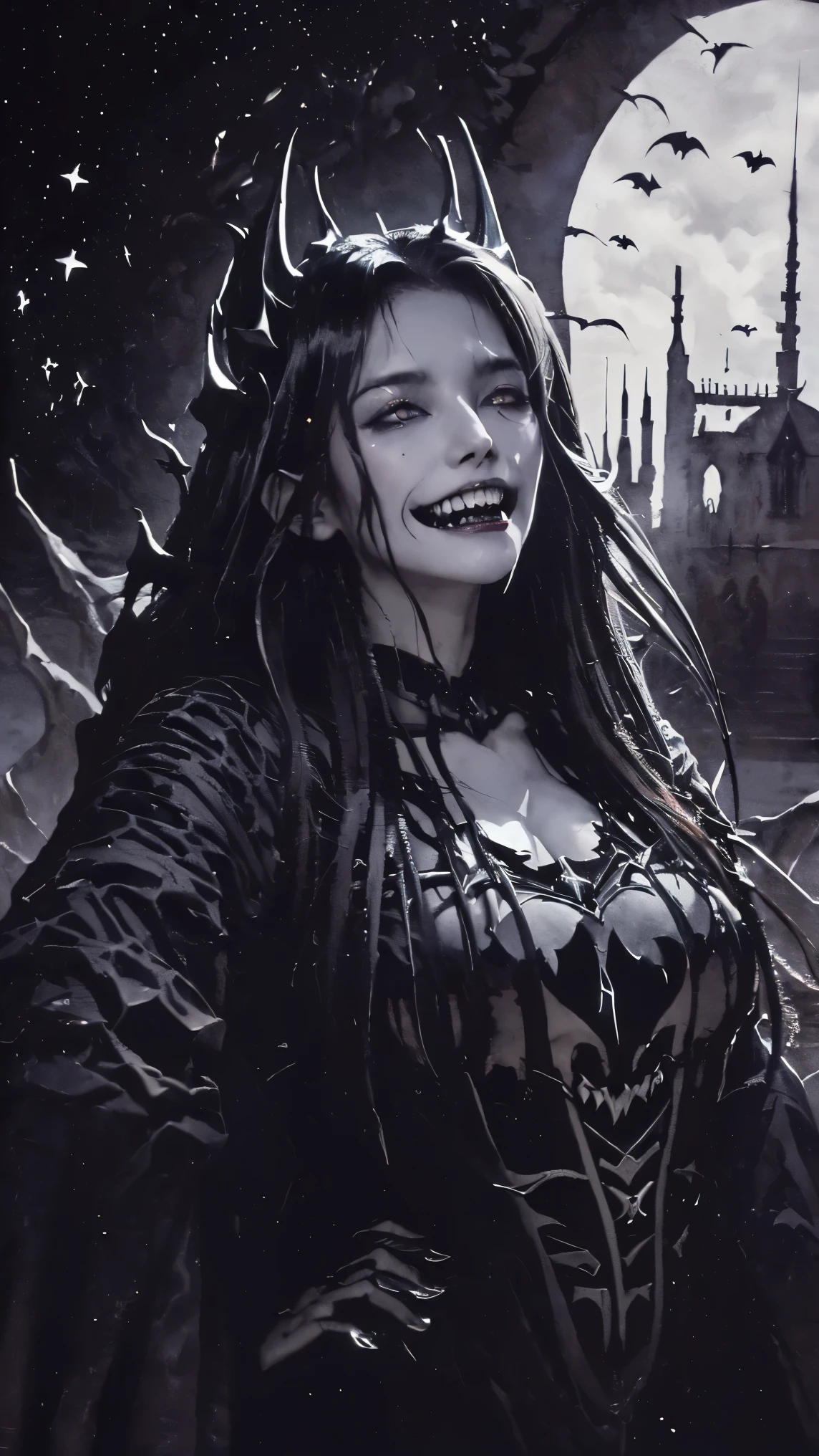 (highest quality,High resolution:1.2),(dark,Threatening:1.1),(Regrettably:1.1), (devilのテーマ:1.5),(dark horror theme:1.5),(Thriller:1.5),(Inspiration from Stephen King:1.5),(Dark fantasy:1.5), (Ink and watercolor:1.5), (black and white color:1.5), (Ominous landscapes:1.5),(Countless stars fly towards the viewer:1.5),(Ruined:1.5),(Ruined village:1.5),(1800s:1.5), (Ruined theme:1.5),(There&#39;A lot of dust rises:1.5),(puddle:1.5),(Dirt roads:1.5),(Absurd:1.5),(wonderful:1.5),(highest quality:1.5),(masterpiece:1.5),full length,Quartz Lepidolite Woman in a Red Dress, (Powerful figure:1.1、Big Breasts、Glasses) 、 ((((Round Glasses)))),(((Big Breasts)))、,(((Twisted corners,Fiery crown:1.1)))Pretty face,Please raise your eyebrows,Full Body Shot,Ominous landscape,Fluorite Chrysocolla Atmosphere,art：Simon Stahlenhag,Nicola Samori,(((Wangechi Mutu))),prime color,Urban,Very detailed,masterpiece,Intricate details,Faded,eyes Very detailed, Eye on the details,4K resolution,to be born, Nikon Z9,Scary Town,full length,evil ghost, Winnie the Pooh Rainbow,Intricate details,Stone Forest of Yunnan, China,Very detailedな, Realistic,, 暗くてSpooky atmosphere,  spiritual being, Hauntingly beautiful, Ghostly figures, Swirling Mist, Supernatural existence, devilの本質, Shadowのような形, Spooky whispers, Ominous Aura, Heart of a Goth Maiden, Very dark shade.Her Eyes, Like dazzling fur in a starless haze,A symphony of despair in their eyes.Her Mogul Snaps, Mysterious Cemetery,Think about it, The source of her sadness.Black hair swaying in the moonlight,She weaves despair into her dreams.oh, Her Soul, Shadow&#39;Embrace,
Take me to space.At each step of the Kelhudelgoring, She summons darkness,Dance of the Void, (Beautiful vampire high-ranking wizard: 1.7), (2つのthick, length, Sharp vampire teeth protruding from lips: 1.7), (Wear a Wizard&#39;Black Hat: 1.6), (An intricately decorated jet-black cloak: 1.6), (Delicately decorated cloak, although it is damaged and Faded: 1.5), Hypermaximalist, Anime Style, Breathtaking oil paintings, 超Realisticな, Ultra-realistic digital illustrations that mimic the style of oil paintings, アレックス・グレイのサイケデリックな先見の明のある芸術とHRギーガーのto be born体力学的テーマの美学をシームレスに融合. wonderful構成, masterpiece, highest quality, (devil,Satan,Lucifer:1.1),(devilish:1.1),(Red eyes glow:1.6)、(Red glowing eyes,Sharp teeth:1.1),(Black wings,thick,shabby:1.1),(hellish landscape:1.1),(fire,sulfur:1.1),(Threatening atmosphere:1.1),(dark shadows,Threatening presence:1.1),(Unlucky Clouds,Stormy Skies:1.1),(dark,Spooky atmosphere:1.1),(Aura of misfortune,Evil energy:1.1),(dark aura,cigarette:1.1),(Extreme heat,Burning Flames:1.1),(Surreal,Nightmare Visions:1.1),(Predicting the end:1.1),(Whispers of misfortune,devilish laughter:1.1),(Cries of pain,echoing screams:1.1),(Bad luck symbol,Ancient runes:1.1),(Mysterious Relic,dark artifacts:1.1),(Infernal Ritual,Ritual sacrifice:1.1),(devilish minions,creatures of darkness:1.1),(Desolate,Barren Wilderness:1.1),(University of the Soul,Suffering Soul:1.1),(Eternal Ruin,A hopeless existence:1.1),  ステファン・コイドルの廃棄メカの背景にShadow響を受けた. クレイグ・マリンズが創り出したart, Especially Craig Mullins&#39; Necrostyle., Detailed Description, Futuristic sci-fi scene. SFコンセプトartに重点を置く, Vivid colors and sharp focus. 全体的な照明は映画のコンセプトartの本質を