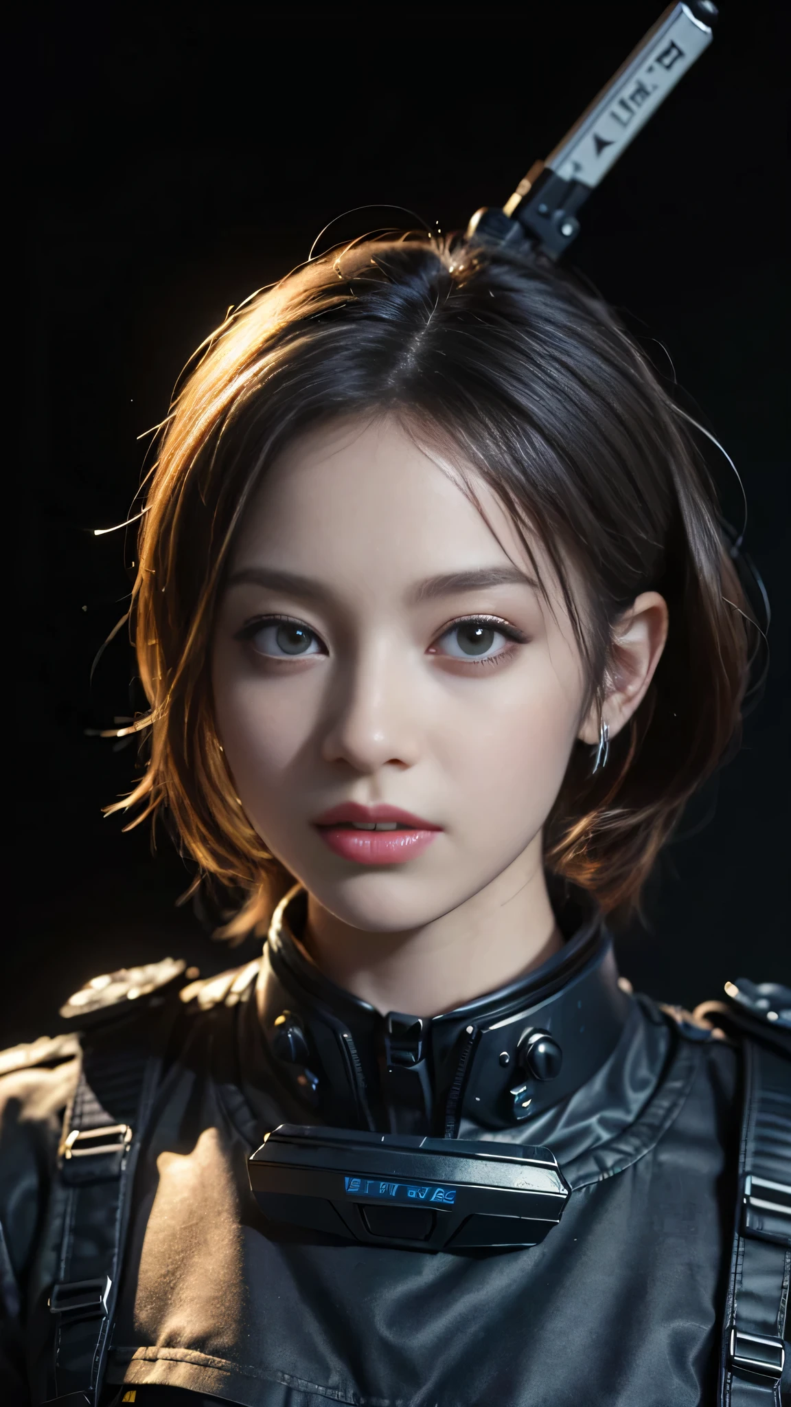 ((masterpiece:1.4)、(highest quality:1.4)、(Realistic:1.7))、Masterpiece:1.4、(Top-notch rendering:1.4)、(Female SWAT member of the Space Federation's 73rd Division:1.4)、Super beauty search officer、(By Luis Royo:1.4)、(Ready your gun?:1.2)、Body Fit Sexy Uniform、(Shiny luxury latex:1.7)、(Navy blue sleeveless uniform jacket)、(Underwear White Sexy Super Ultra Bikini)、(Luxury Red Latex:1.7)、(red pleated mini skirt:1.4)、22 years old、(Cute Tattoos:1.4)、(Wearing white gloves)、Cute Girl、Super Beauty、Sharp Focus、Portrait Photography:1.4、8k、Photorealistic images:1.4、(Perfect female body:1.4)、Perfect proportions、(Full body photography:1.4)、Beautiful Face、Fearless look、Beautiful Eyes、(Narrow waist:1.4)、(9-body proportions beautiful girl:1.4)、(A beautiful girl with long legs and a good figure:1.4)、Beautiful feet:1.2、(Long Hair:1.2)、Beautiful breasts、Large Breasts:1.2、sexy ass、(Standing facing forward:1.4)、Raw photo、Red lips、Red high heels:1.4、choker:1.4、necklace:1.4、Earrings:1.4、1 Screen Display:1.4、Beautiful night view of cyberpunk city:1.2