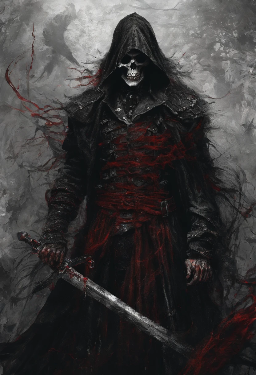 Dark pirate with a red sword，Red Cape，