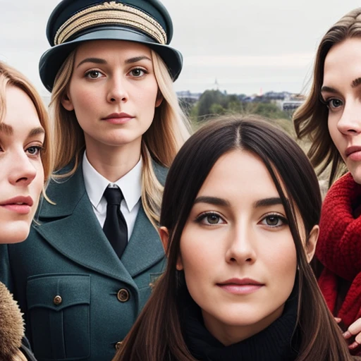 a group of German germans woman together,focus on characters' faces