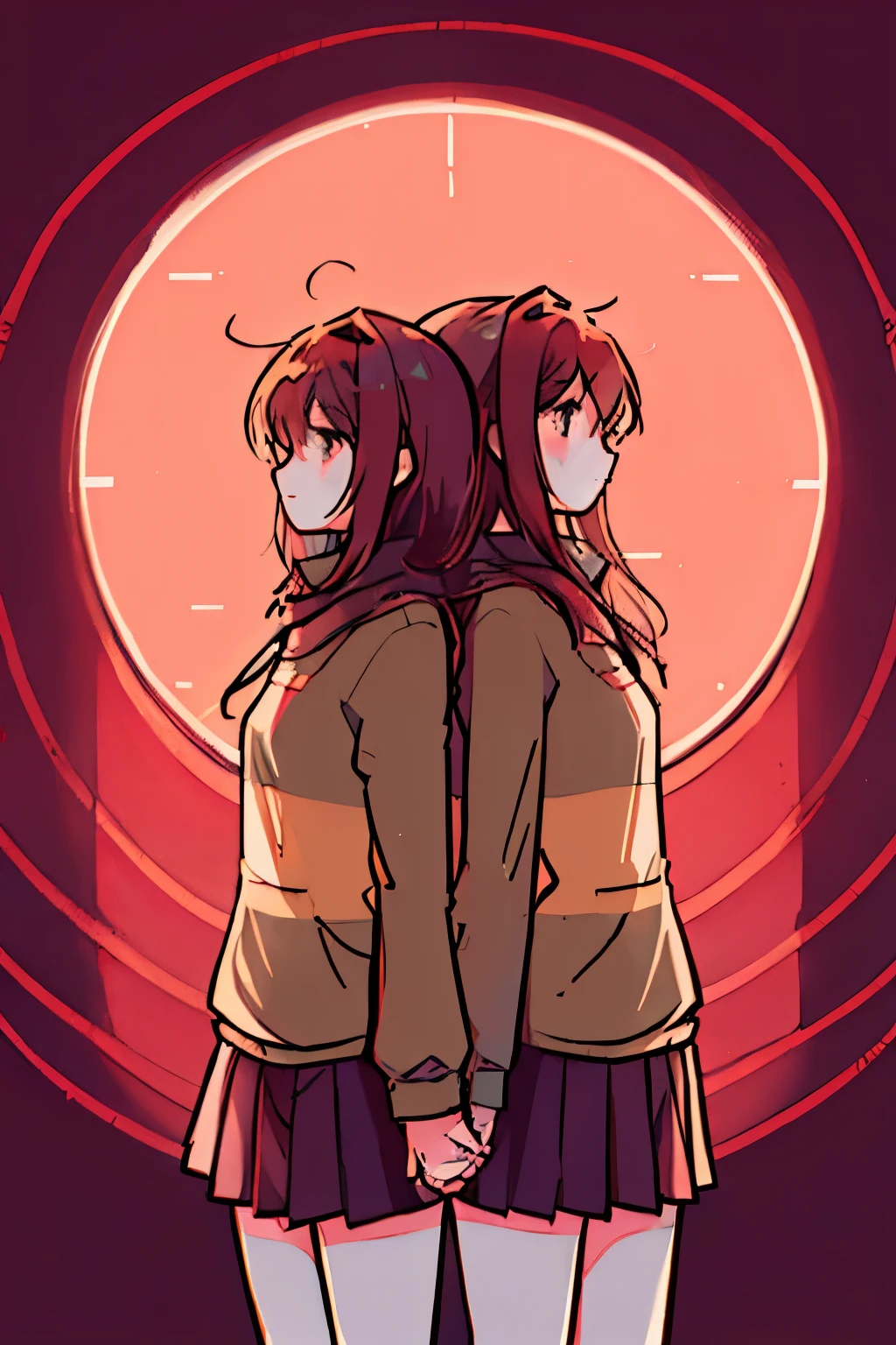 2girl, they stand with their backs to each other, Doki Doki Literature Club: Monika, Undertale: Chara,