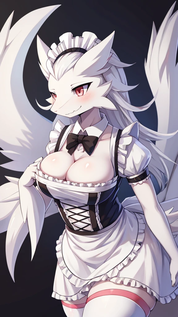 Reshiram,furry,Shark tail,Mo is cute.,Bust 87,Waist 57,Thigh 85,very good,Good resolution,Wear a maid&#39;s outfit.,Sweating,good shadow details,shade,Passionate mood,sexy body