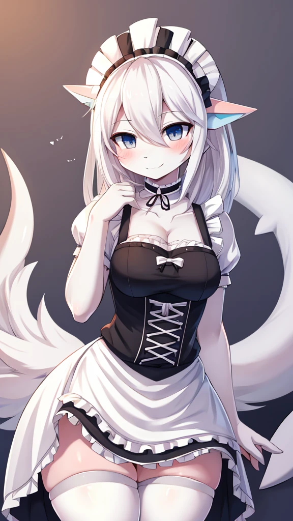 Reshiram,furry,Shark tail,Mo is cute.,Bust 87,Waist 57,Thigh 85,very good,Good resolution,Wear a maid's outfit.,Sweating,good shadow details,shade,Passionate mood,sexy body