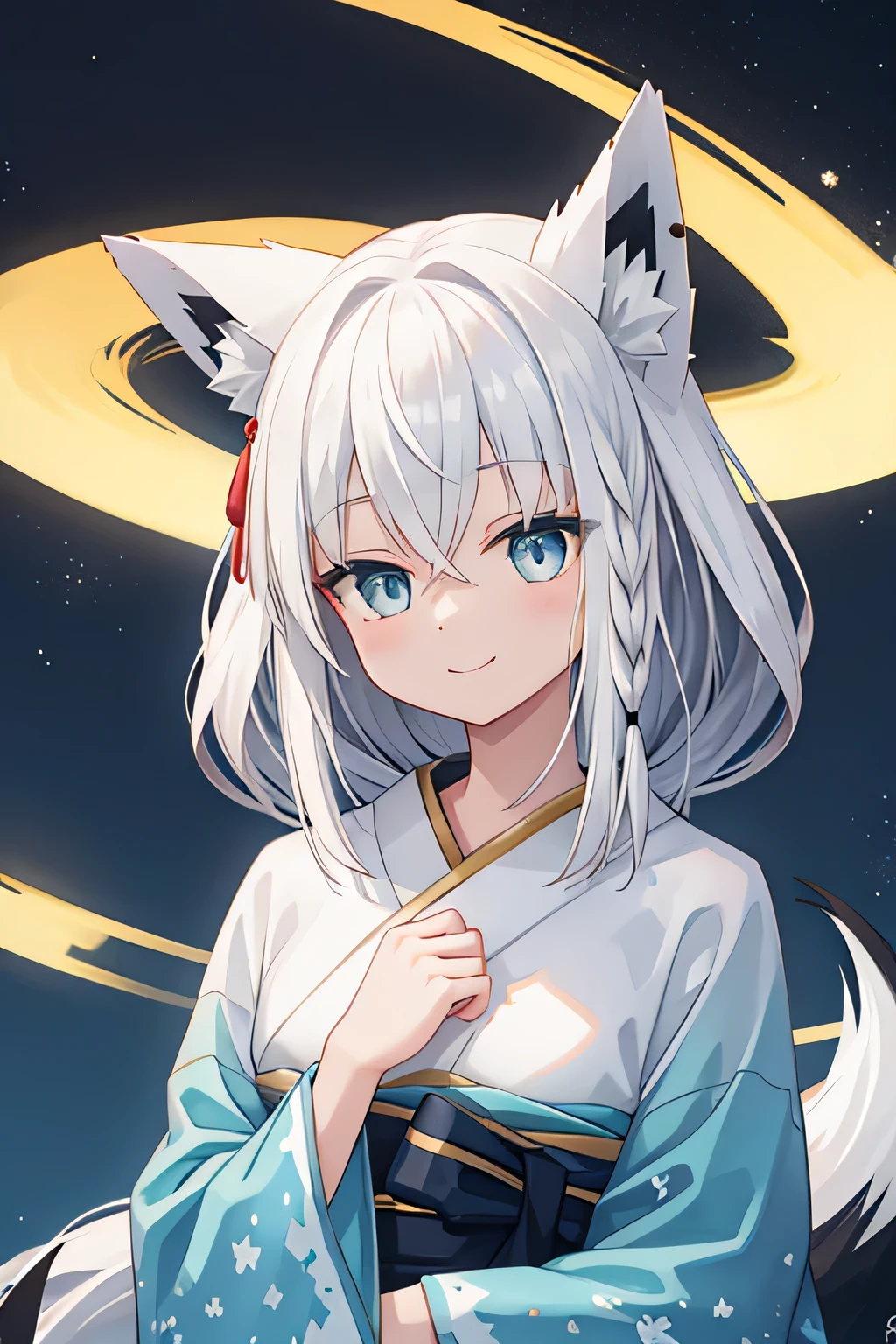 highest quality、smile、Fox ears、kimono、night