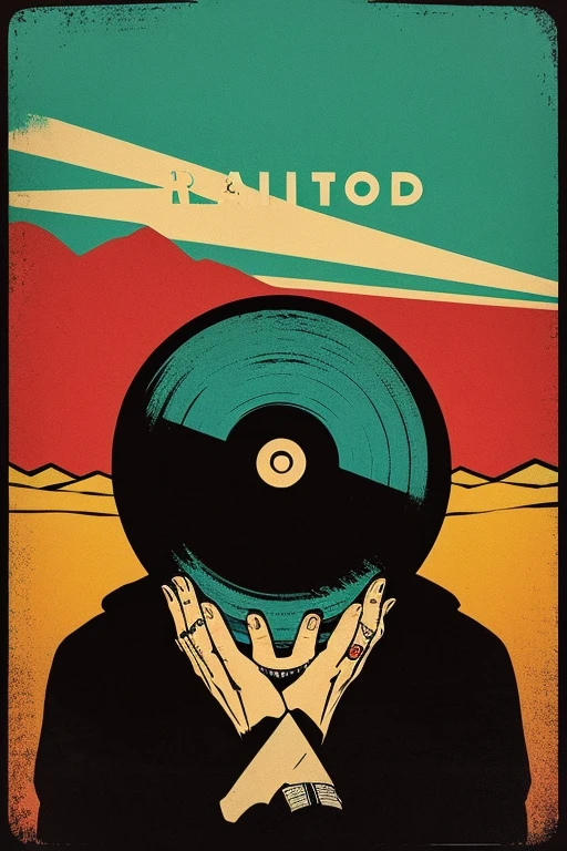 Graphic art resembling a record jacket, incorporating the punkish rawness of alternative rock, alongside the fundamental human emotions of loneliness, sorrow, anger, desire, and a hint of ironic satirical essence.