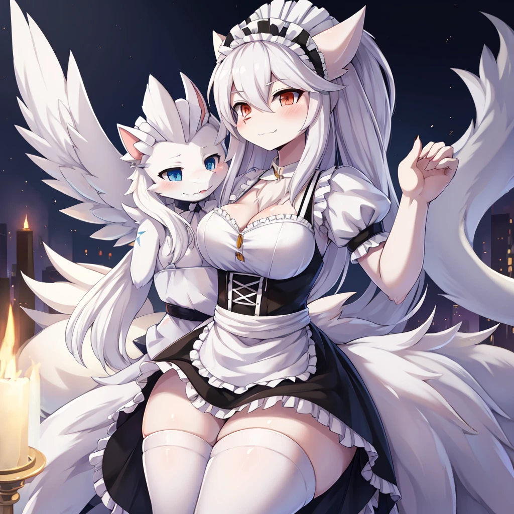 Reshiram,furry,Shark tail,Mo is cute.,Bust 87,Waist 57,Thigh 85,very good,Good resolution,Wear a maid's outfit.,Sweating,good shadow details,shade,Passionate mood,sexy body