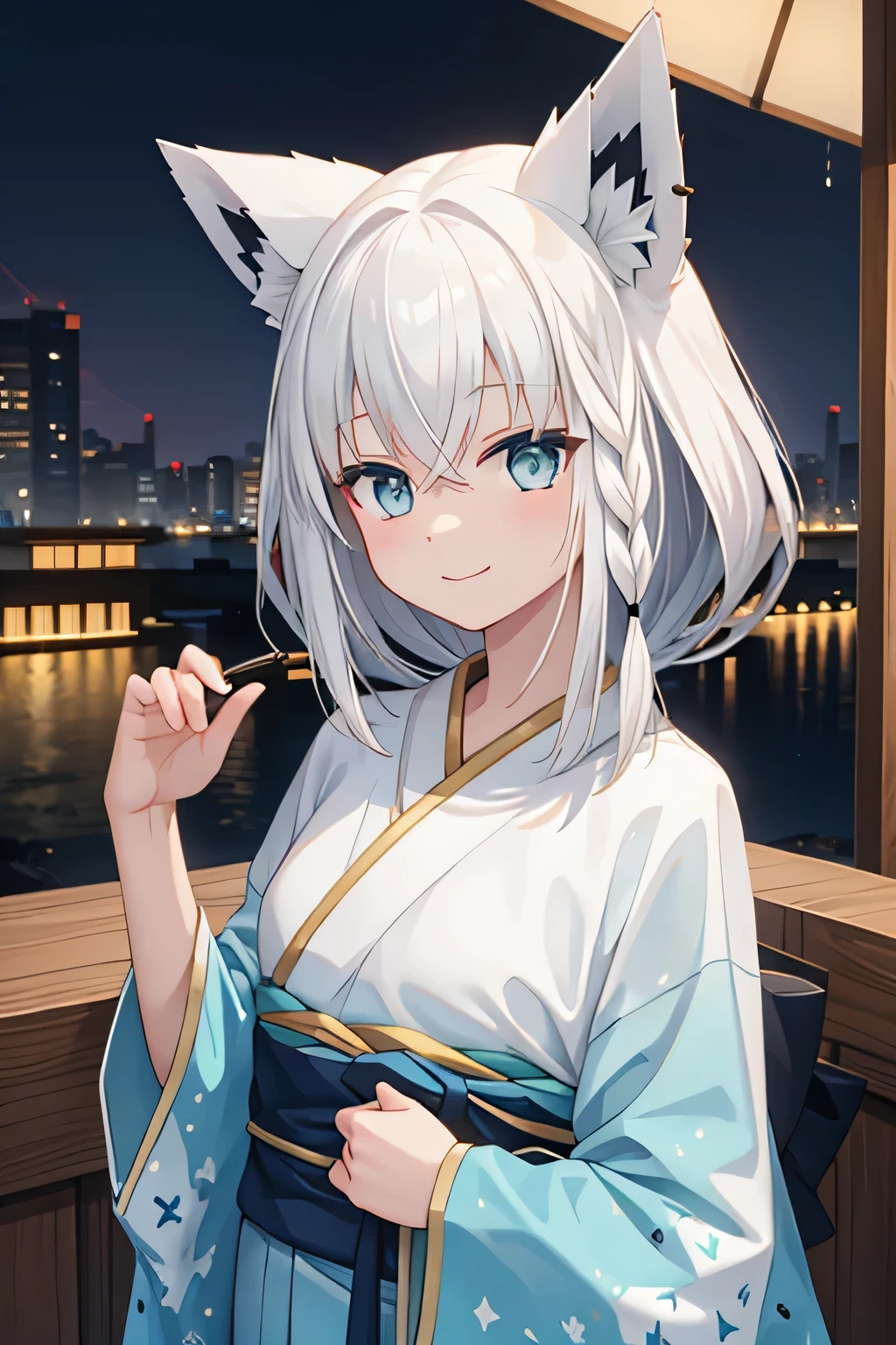 highest quality、smile、Fox ears、kimono、night