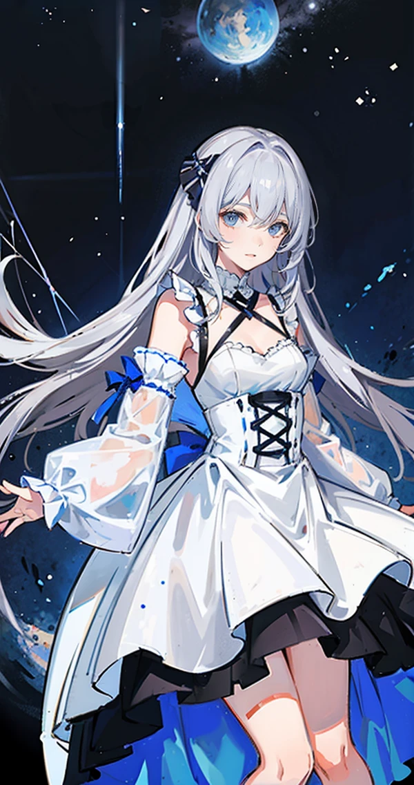 woman, Gray Hair, blue eyes, Dark color dresses, Milky Way, crab, null, performer, Constellation: Cancer.