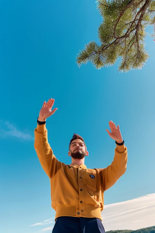 man with his hands raised to the sky in gratitude