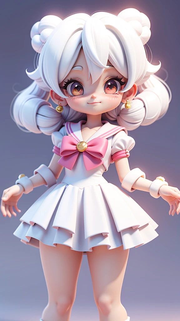 Chibi 3d, 1 girl, cute girl, kawaii, sailor moon, white hair, 8k, standing, smile, super cute
