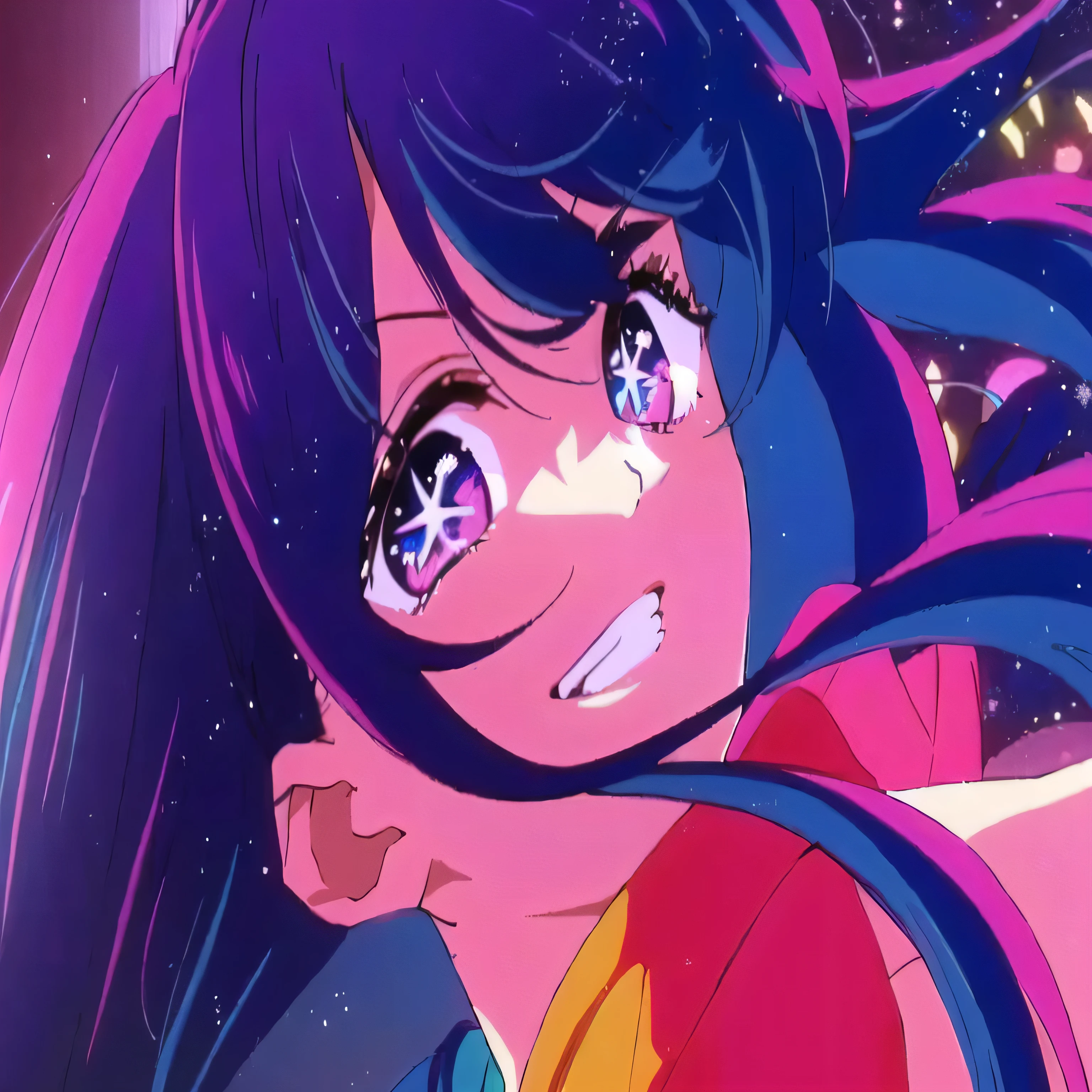 um close up de uma pessoa com cabelos longos e uma mochila, dreamy psychedelic anime, in the art style of 80s anime, estilo de arte anime moe, visual de anime de uma linda garota, anime vibes, Estilo de arte de anime dos anos 80, estilo de arte de anime, garota lofi, high quality estilo de arte de anime, portrait anime space cadet girl, anime girl with cosmic hair