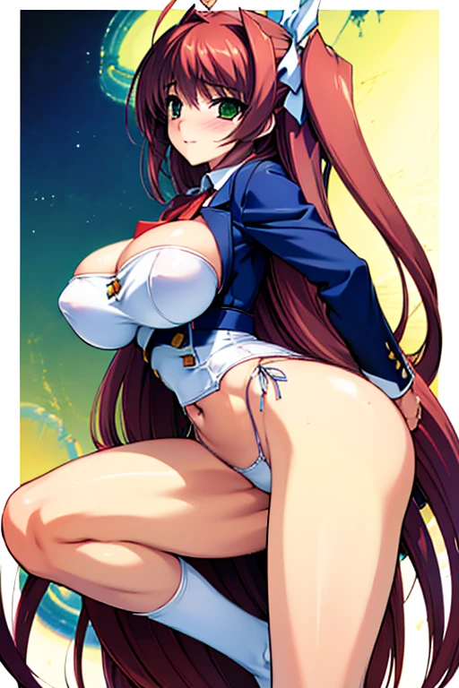 UHD, masterpiece, anatomically correct, textured skin, super detail, best quality, highres, full body,
This anime character's name is "B", "B" is for 1girl, solo,
Characters similar to "rias gremory", "painting style : gainax anime style, kyoto animation style, inspired by Tsubasa Nakai, anime moe artstyle, anime visual of a cute girl, seductive anime girl, beautiful alluring anime , smooth anime cg art, clean detailed anime art, painted in anime painter studio",
20 years old, (light red hair), (long straight hair), (long sides up:1.2), (straight hair in the back:1.2), (droopy eyes), (BIG green eyes), slightly rounded eye shape, face contours similar to "isuzu sento", White and healthy complexion, (smooth skin), (slender figure), Height:160cm, Bust:80cm, Waist:60cm, Hips:80cm, (dark blue blazer), sailor collar, pleated skirt, ribbon on the chest, smile