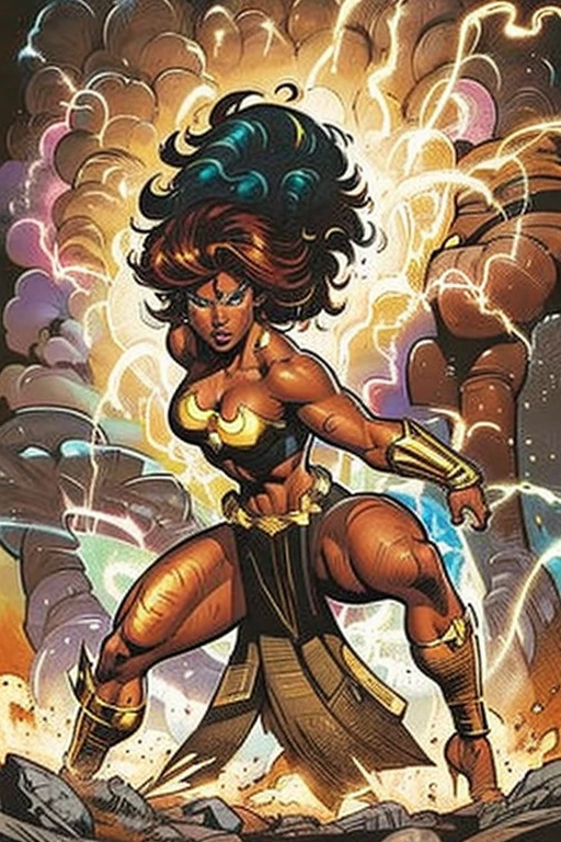 (brazilian girl,gorgeous:1.1,white latina,tan skin:1.1,superhero)illustration,[vibrant colors,ultra-detailed,sharp focus](best quality:1.2),[dynamic pose, flowing hair],glowing eyes, striking costume, powerful stance, urban background,comic style, dramatic lighting, cinematic feel,strong,intense