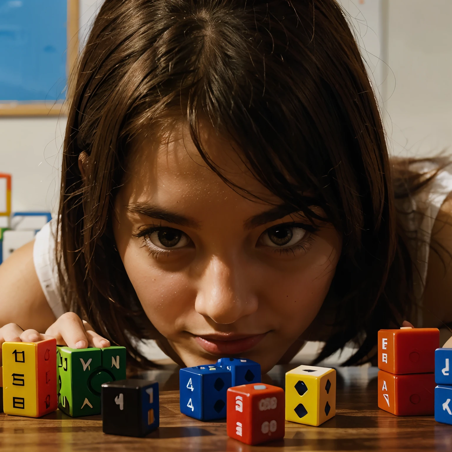 Teacher observing playing with cubes