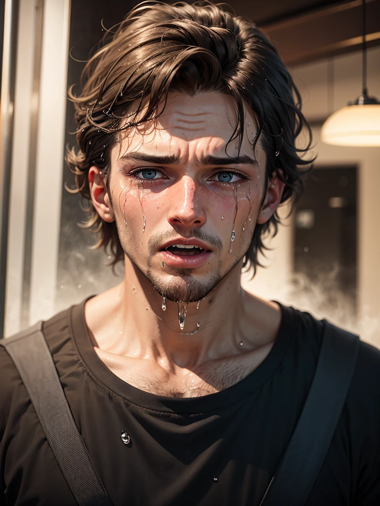Man wet face after party