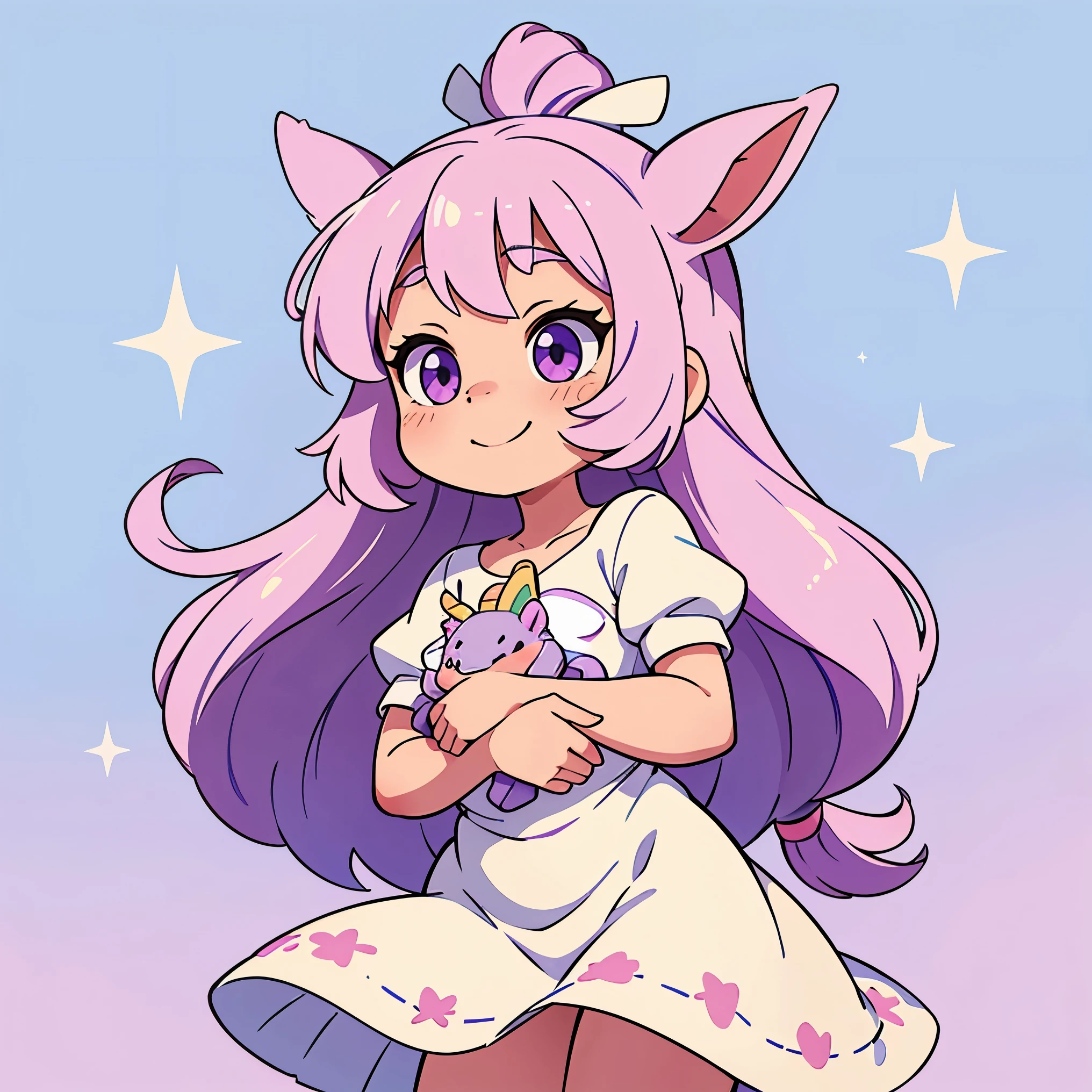 A cute cartoon style drawing of a little baby unicorn named "Isabella"

On a white background with spots of pastel colors, there is a small unicorn, which has snow-white fur with a beautiful mane and tail in the colors of the rainbow. On its head, it has a fuchsia bow, and a colored ribbon is wrapped around its body. light blue with name "Isabella" written with an elegant purple font, su sus ojos brillan y junto su sonrisa angelical inspiran ternura tipica de un bebe, un dibujo hermoso para quines aman los dibujos de unicornios, las arcoiris y los bebes