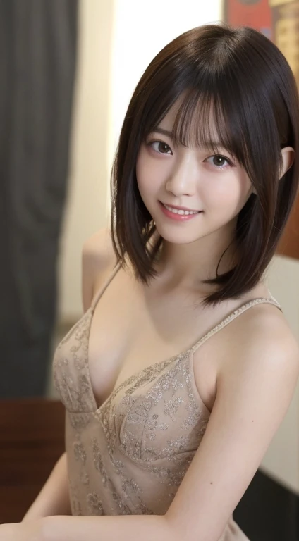 Tabletop, highest quality, figure, Very detailed, In detail, High resolution, 8k wallpaper, Perfect dynamic composition, Beautiful fine details,Short Bob Hair,Small Breasts Natural Color Lip, Bold sexy pose,smile,Shibuya Ward、20-year-old girl、cute、Subjects striking sexy poses for the camera，Sculpture model pose