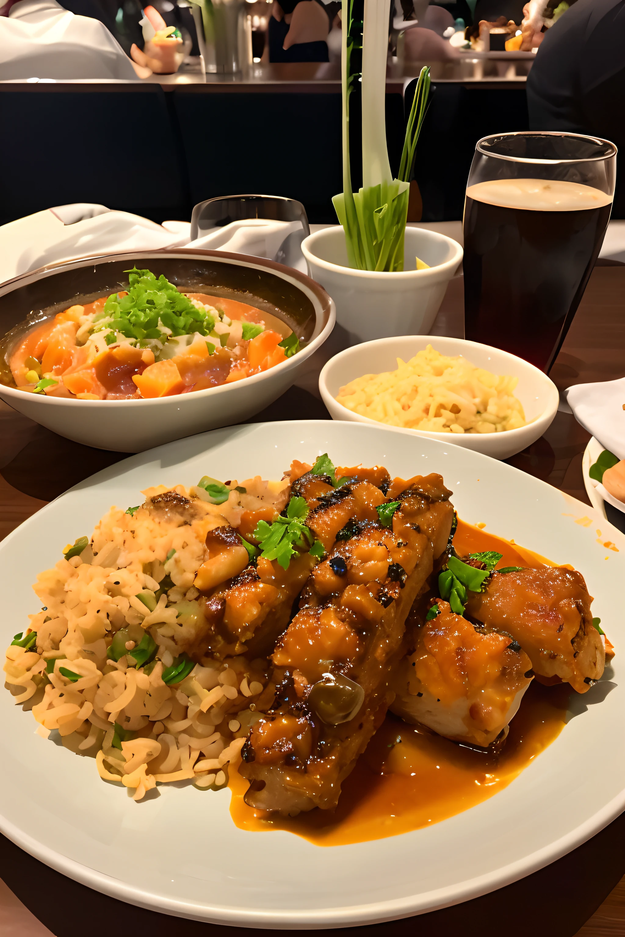 Dinner in Singapore. Show foods. Hyperrealistic