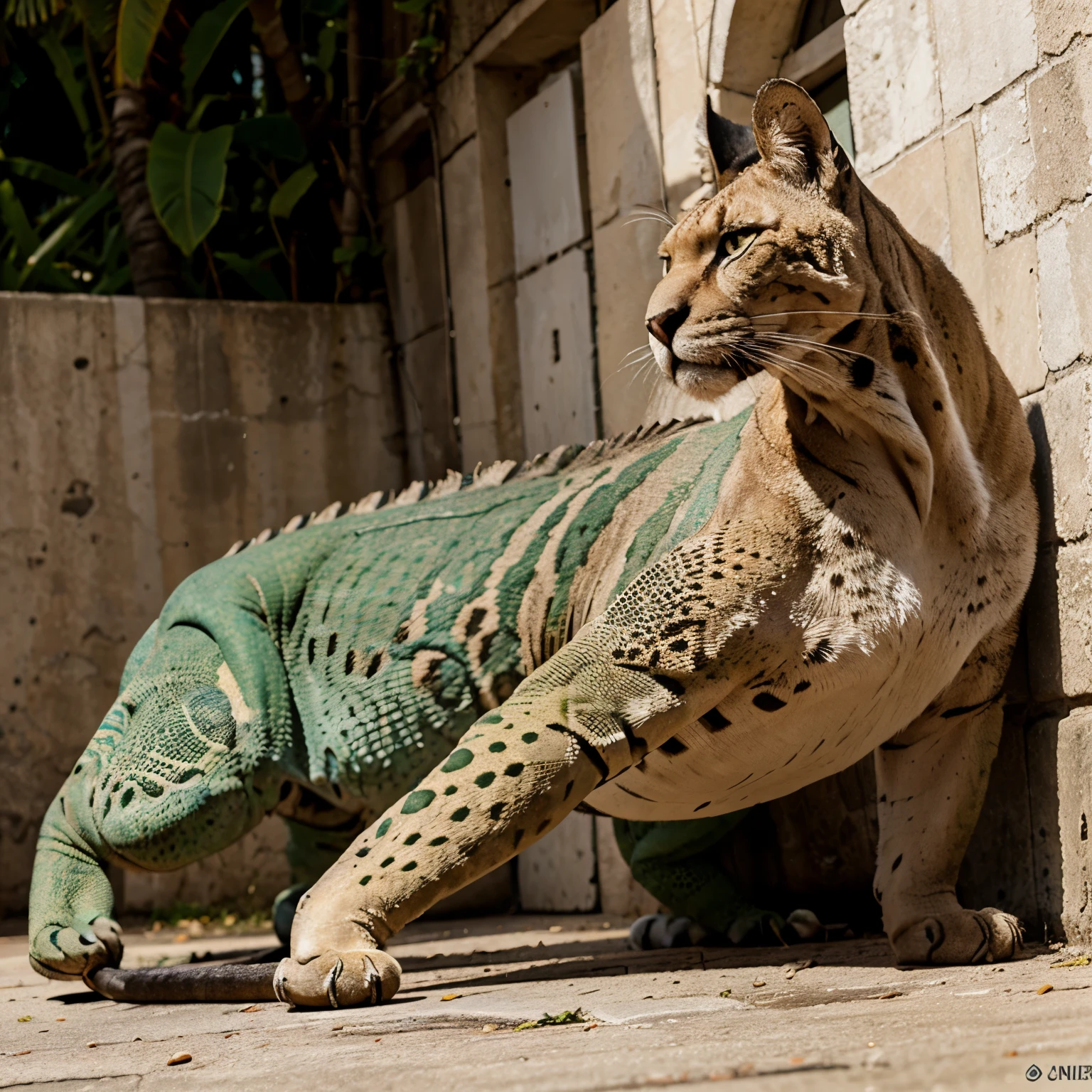 Un puma y una iguana