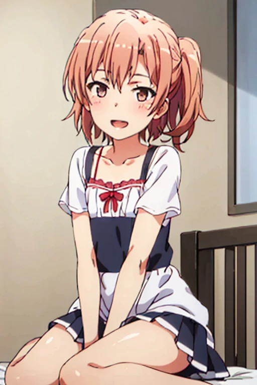 ((highest quality)), ((masterpiece)), (be familiar with), Perfect Face, indoor, Bedroom, Watching the audience,
One woman, Yuigahama Yui,
Open Mouth, Ecstatic expression, blush, smile,
Small breasts, Flat Chest, Young Girl, , , Girl,
Short Hair, Salmon-colored hair, Salmon-colored eyes, Side Pony,
Leg spread,