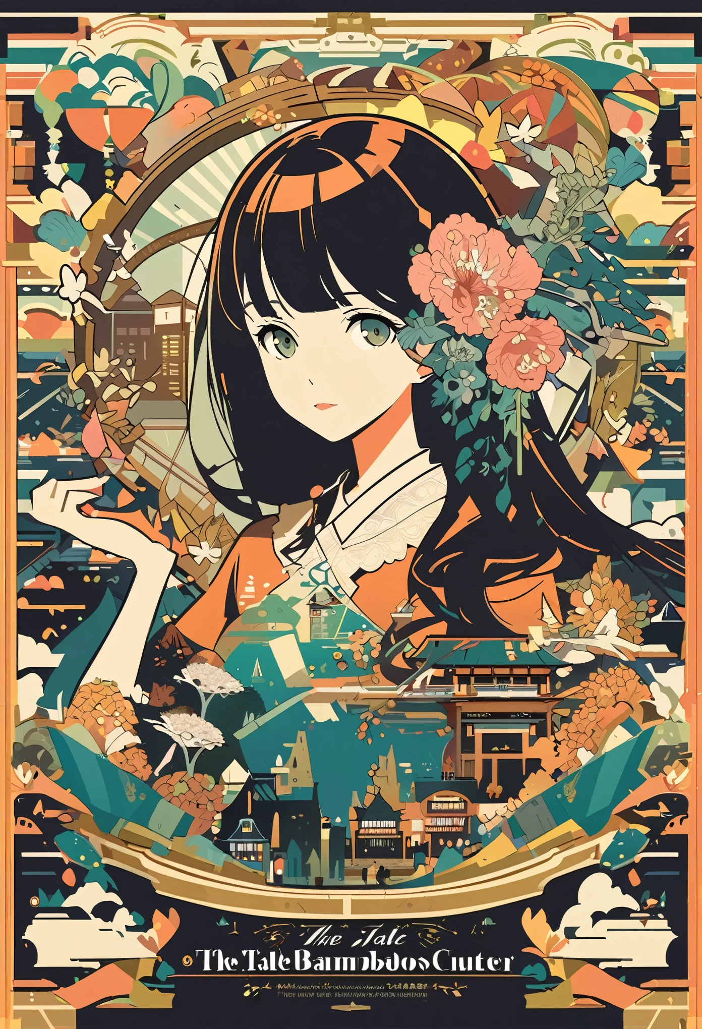 cover page, The Tale Bamboo-Cutter
, flat Design, vector illustrations, graphic illustration, detailed 2d illustration, flat illustration, digital illustration, digital artwork,