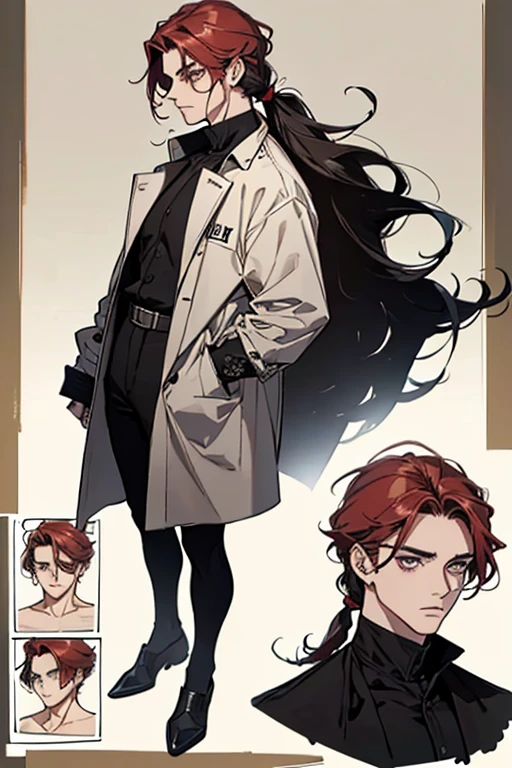 um homem, adulto, ((macho)), cabelo curto, Alto, cabelo vermelho, Olhos dourados, rosto perfeito, roupas lindas, Roupas antigas, detalhado, dynamic lighting, (melhor qualidade), (obra de arte), (reference sheet:1.5)
