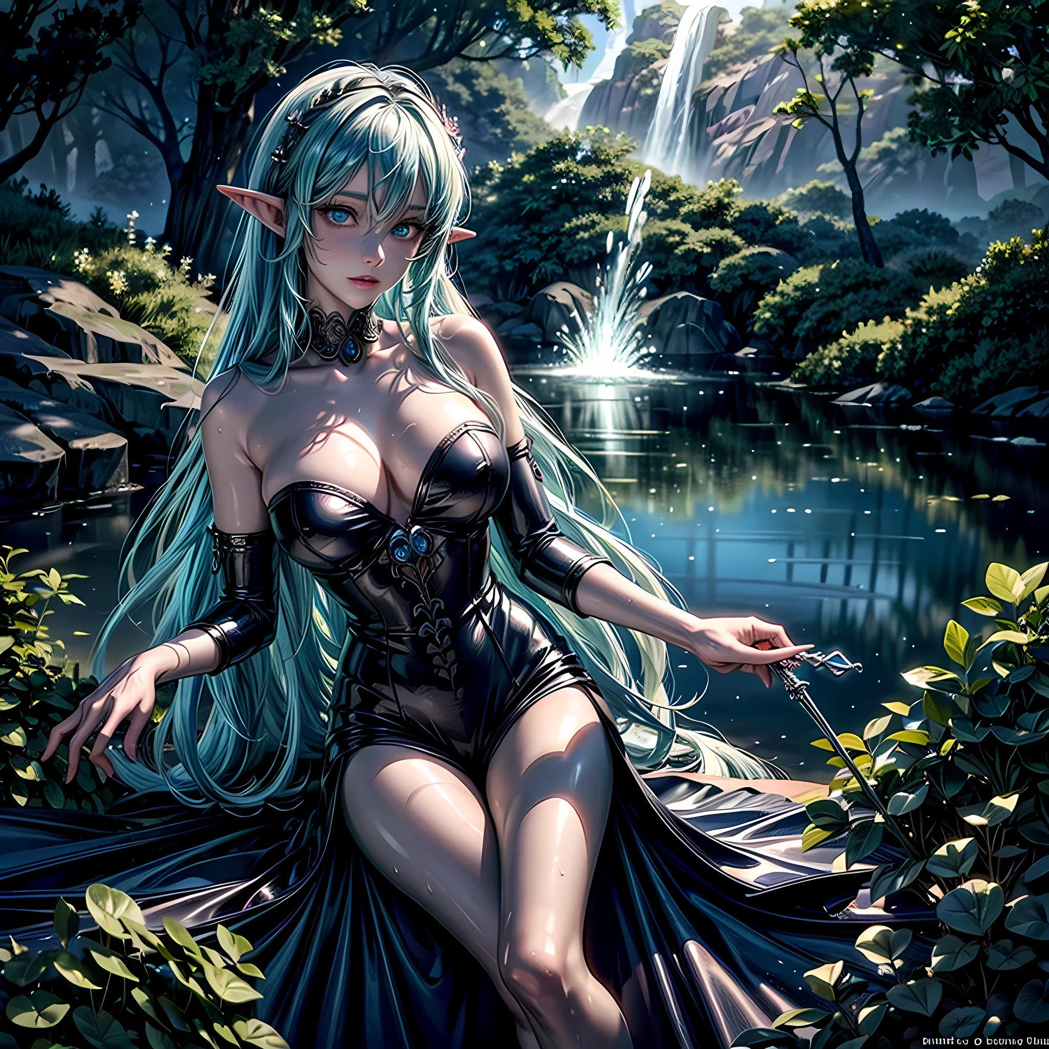(nsfw), ((1girl)), ((masterpiece)), realistic, ((highly detailed:1.3)), beautiful elf princess bathing in a marble tub, ((very long blonde hair)), wet hair, wearing a sheer bathrobe, clothed bathing, ivorygoldai, royal palace bathroom setting, steam, ornate marble tub, (rose petals floating in water:1.3), early morning light, windows, crepuscular lighting, dynamic pose, dynamic angle