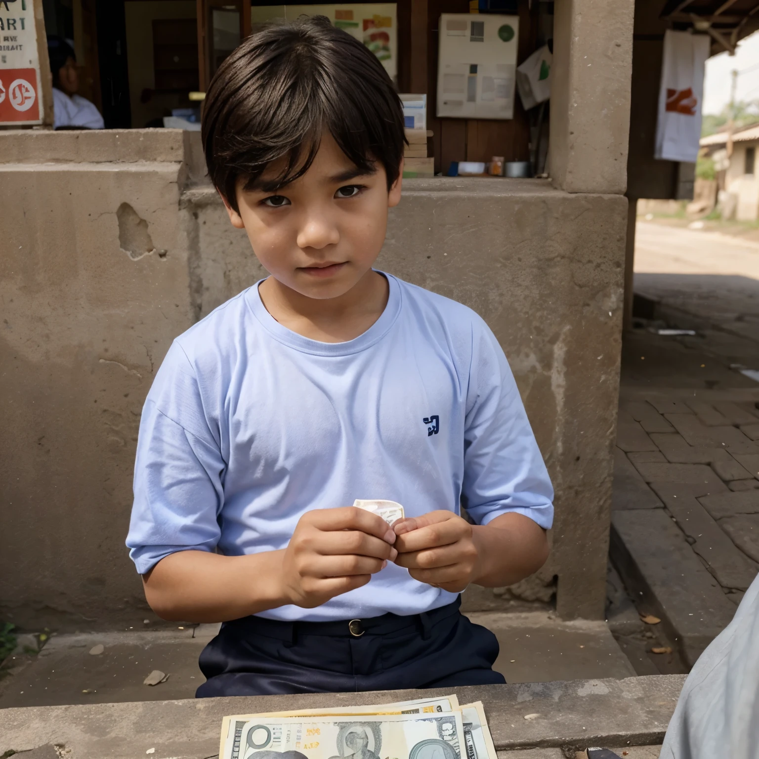 A boy which give money to her father 