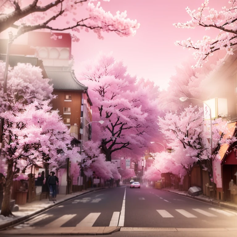 Pink Tree々A car is driving down a street with, sakura season, 春のseasonの都市, sakura bloomimg, 🚿🗝📝, cherry blossomsのseasonのダイナミックな照明, cherry blossomsの木, 豊かなcherry blossoms, 背景のcherry blossomsの木, cherry blossoms, 豊かなcherry blossoms trees, season!! : 🌸 ☀ 🍂 ❄, Tokyo Street, aomori japan, cherry blossomsの木, Japan Streets