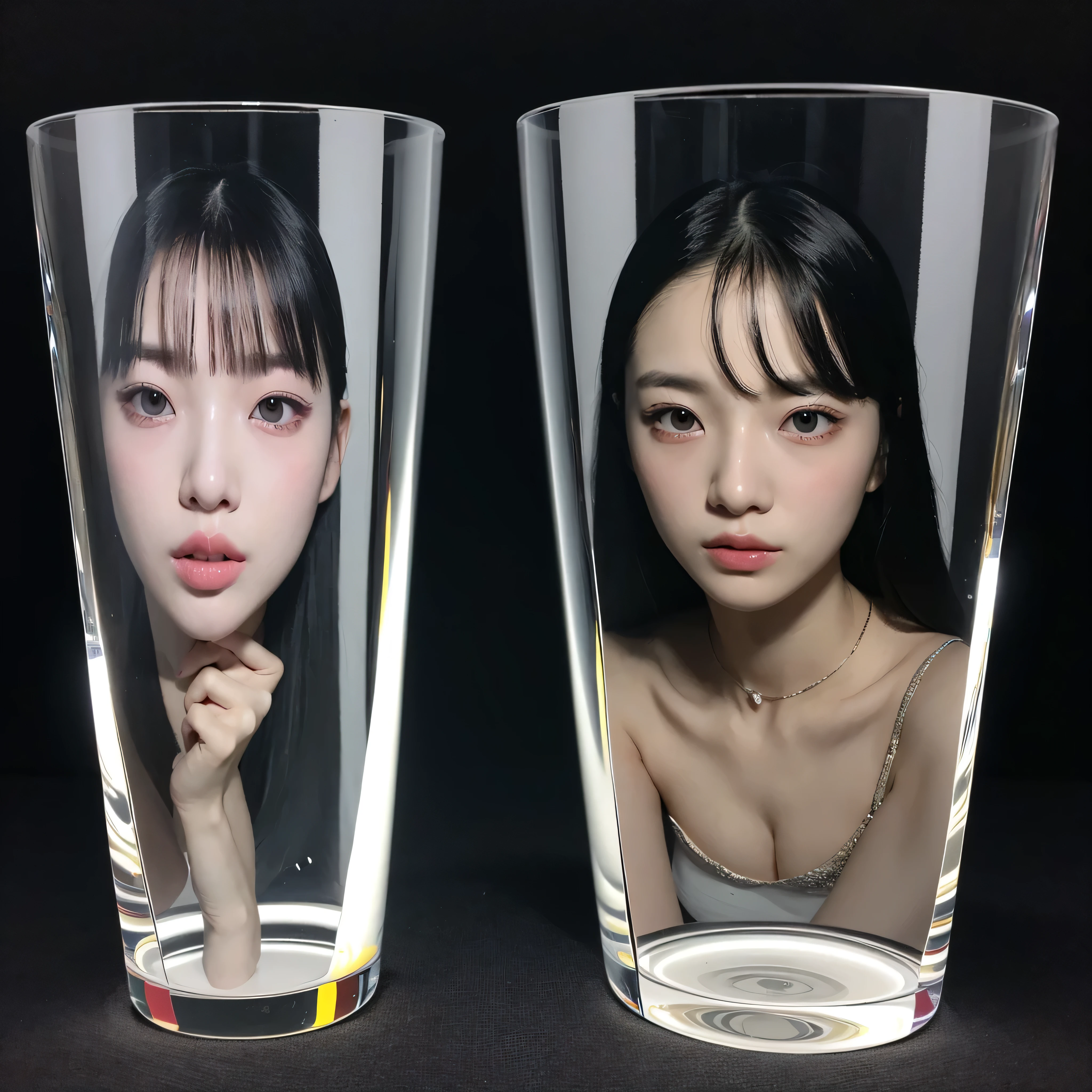 (SFW:2.0), highest quality, Realistic photos, Raw photo, (Glass cup photo:1.5), (transparency:1.8), (Light transmission:1.3), (Reflection of light:1.2), (Refraction of Light:1.1), [Spectral changes], (Does not depict people:1.5), (Black background color:1.2), masterpiece