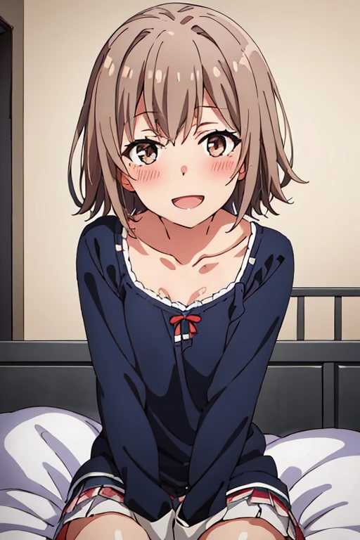 ((highest quality)), ((masterpiece)), (be familiar with), Perfect Face, indoor, Bedroom, Watching the audience,
One woman, Yuigahama Yui,
Open Mouth, Ecstatic expression, blush, smile,
Small breasts, Flat Chest, Young Girl, , , Girl,
Short Hair, Salmon-colored hair, Salmon-colored eyes, Side Pony,
Leg spread,