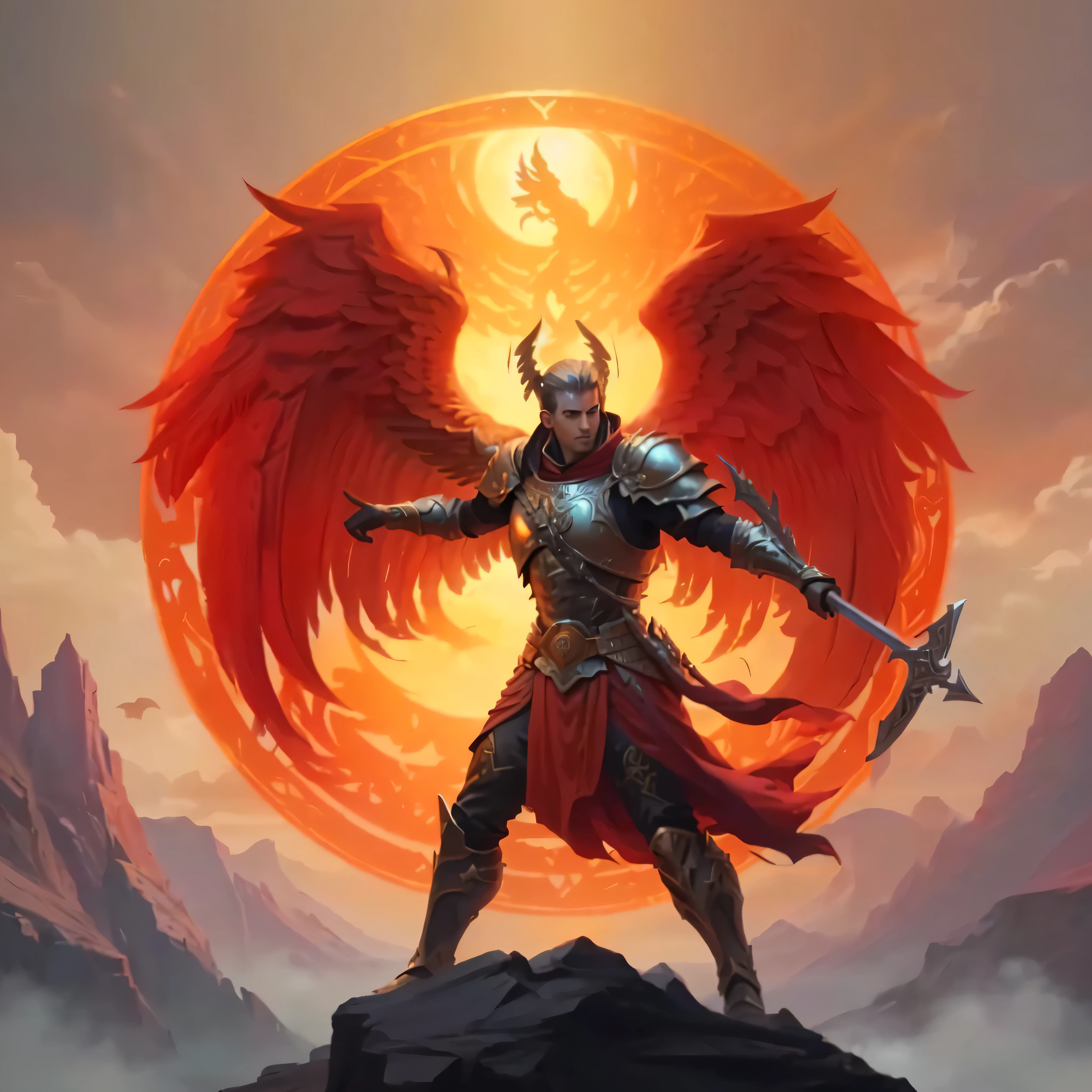 arafed image of a man with wings and a sword standing on a rock, magic the gathering artstyle, amazing d & d dark sun art, fantasy card game art, magic the gathering art, epic fantasy card game art, magic the gathering card art, magic the gathering art style, archangel, winged archer, epic fantasy digital art style