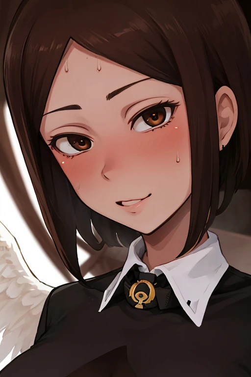 Realistic woman like in the photo, Woman brown eyes, Brown Hair, Ultra HD, Surrealism style, Angel, Detailed face