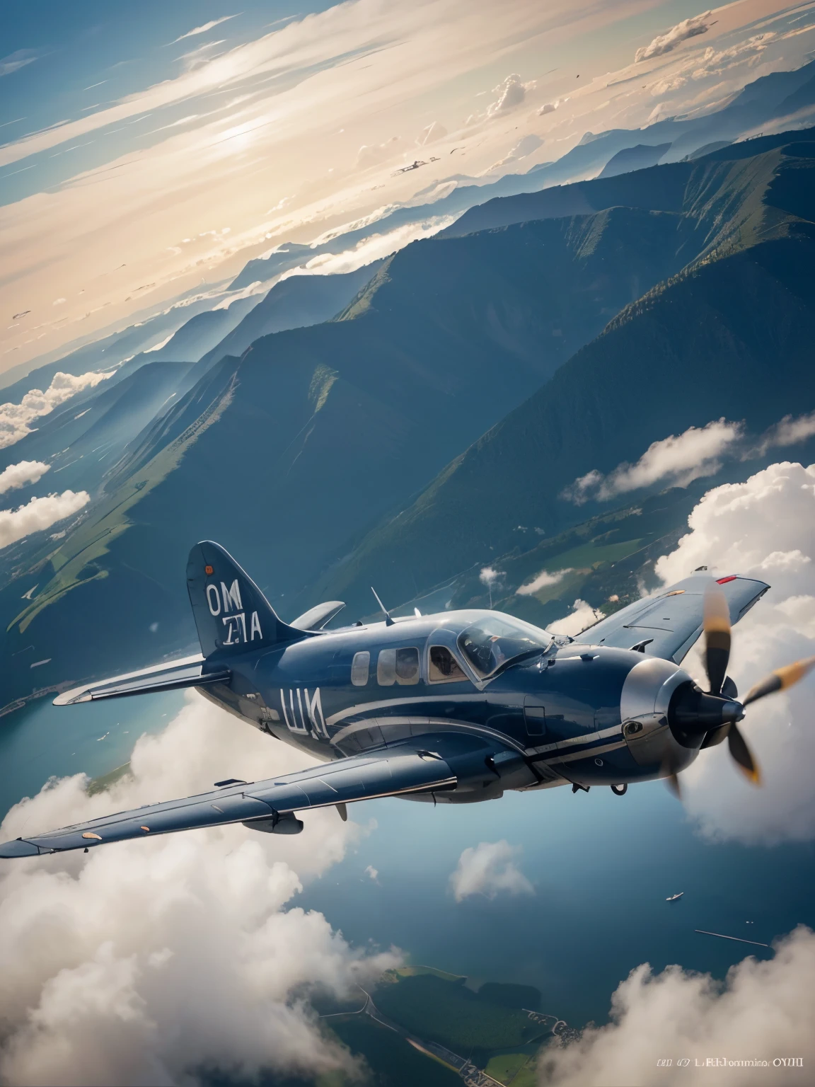 old plane flying, ultra detailed, high quality, 8k resolution, zoom out, side angle