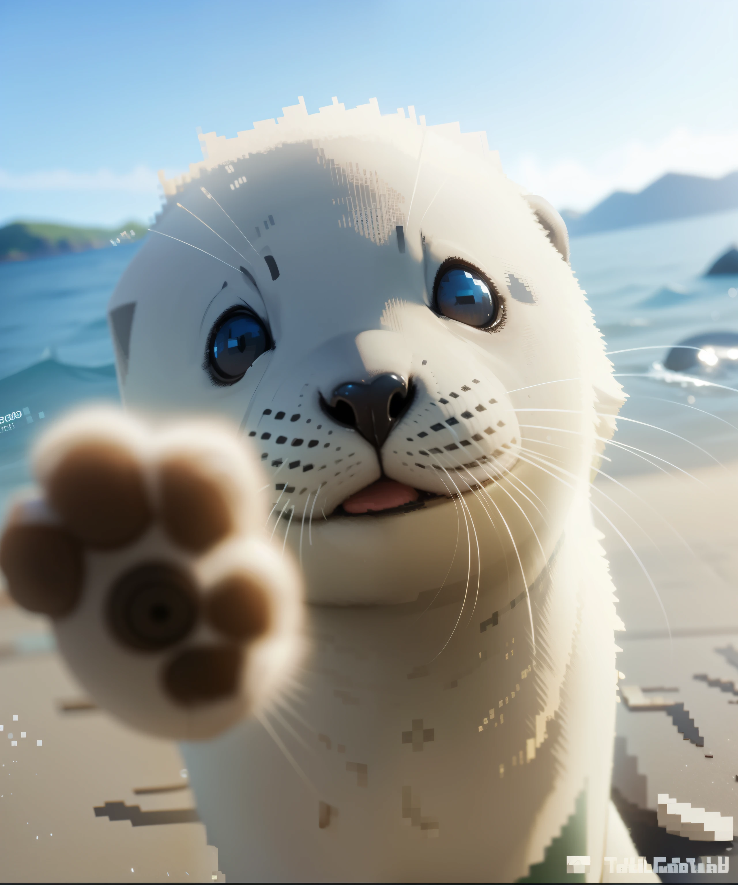 "Draw a pixelated Minecraft-style icon,Among them is a super cute little seal,,Matches the proportions of the YouTube banner"