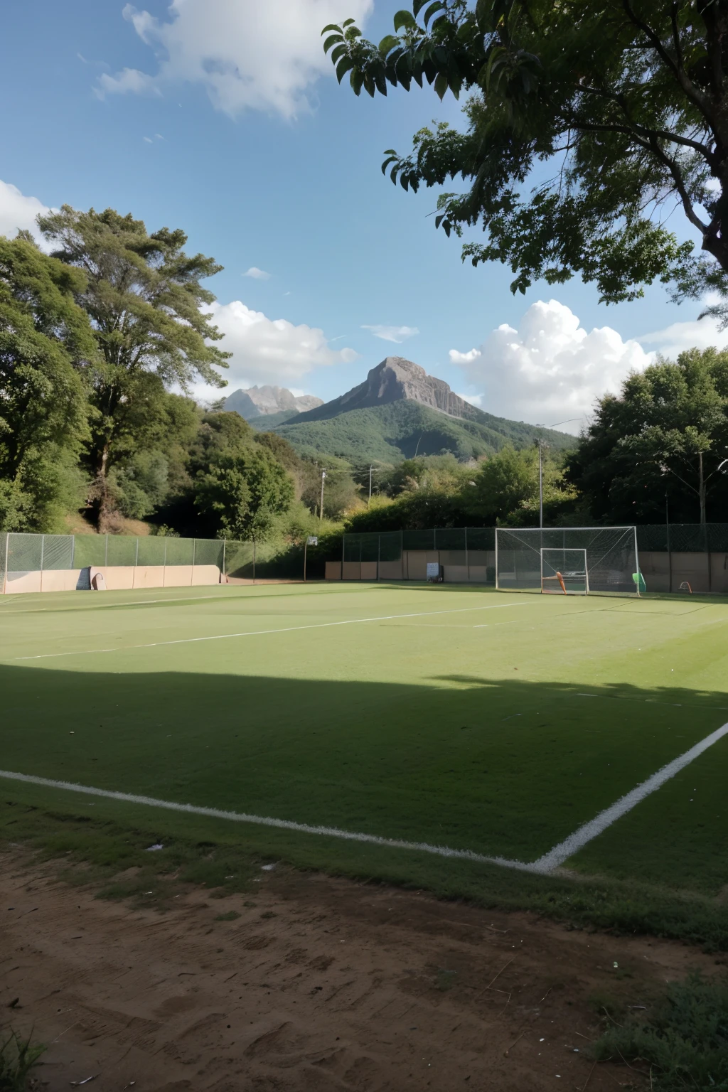 Soccer field mountain tropical top centered